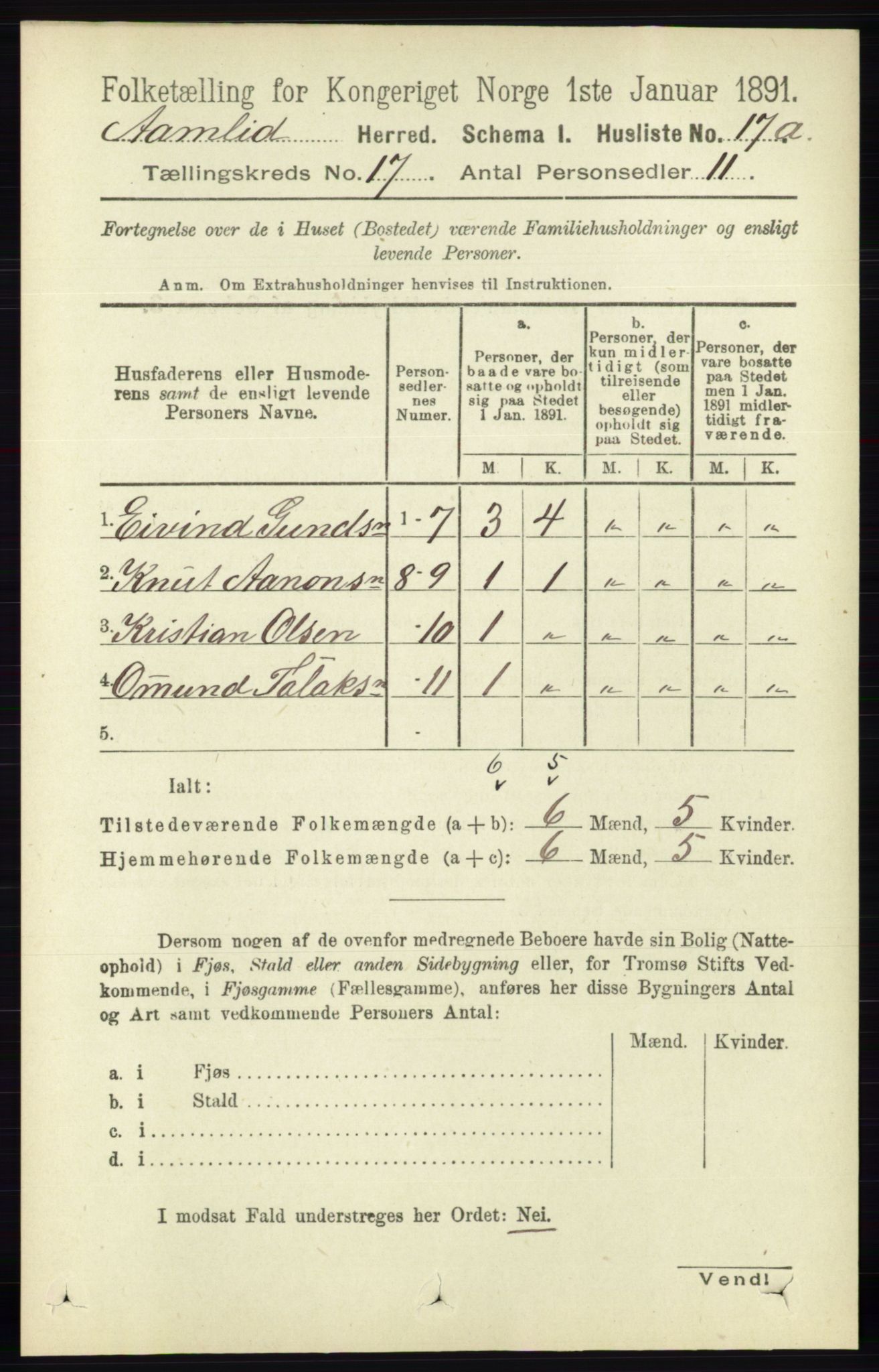 RA, 1891 census for 0929 Åmli, 1891, p. 2793