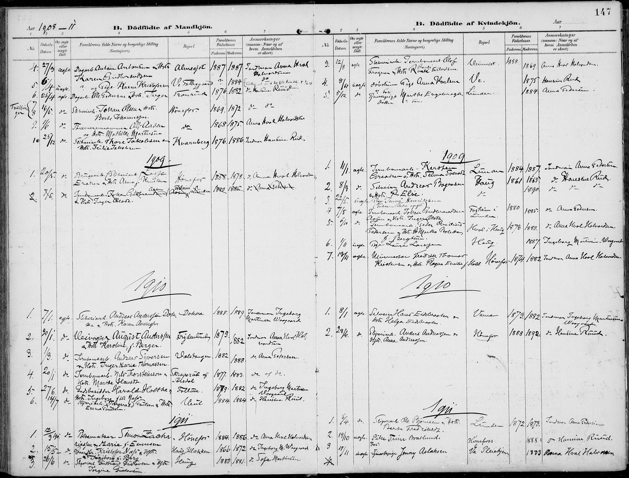 Norderhov kirkebøker, AV/SAKO-A-237/F/Fa/L0017: Parish register (official) no. 17, 1903-1919, p. 147