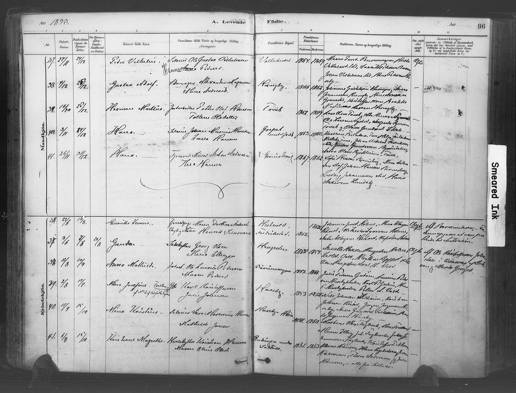 Råde prestekontor kirkebøker, AV/SAO-A-2009/F/Fa/L0007: Parish register (official) no. 7, 1878-1902, p. 96