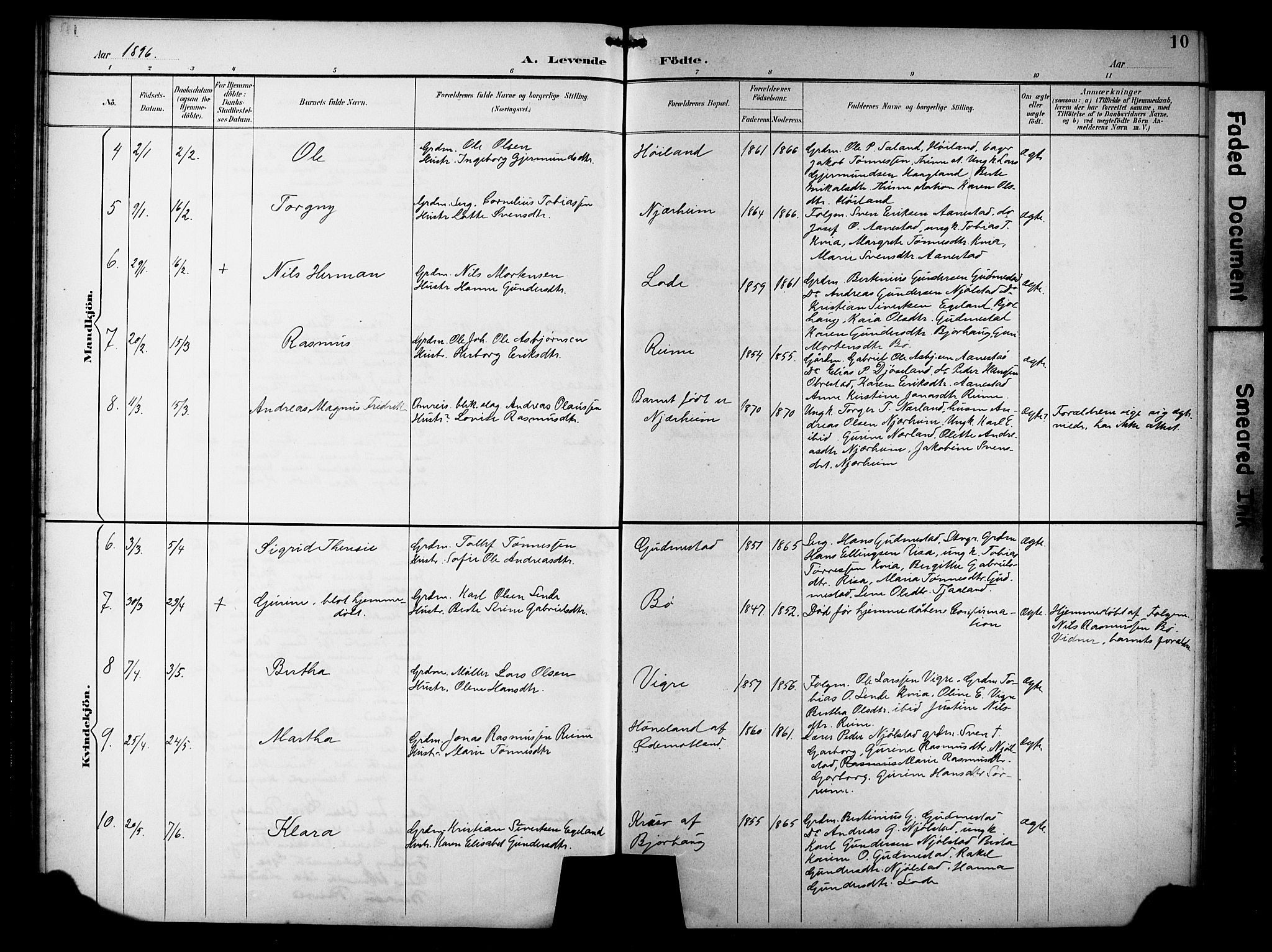 Hå sokneprestkontor, AV/SAST-A-101801/001/30BB/L0005: Parish register (copy) no. B 5, 1894-1912, p. 10