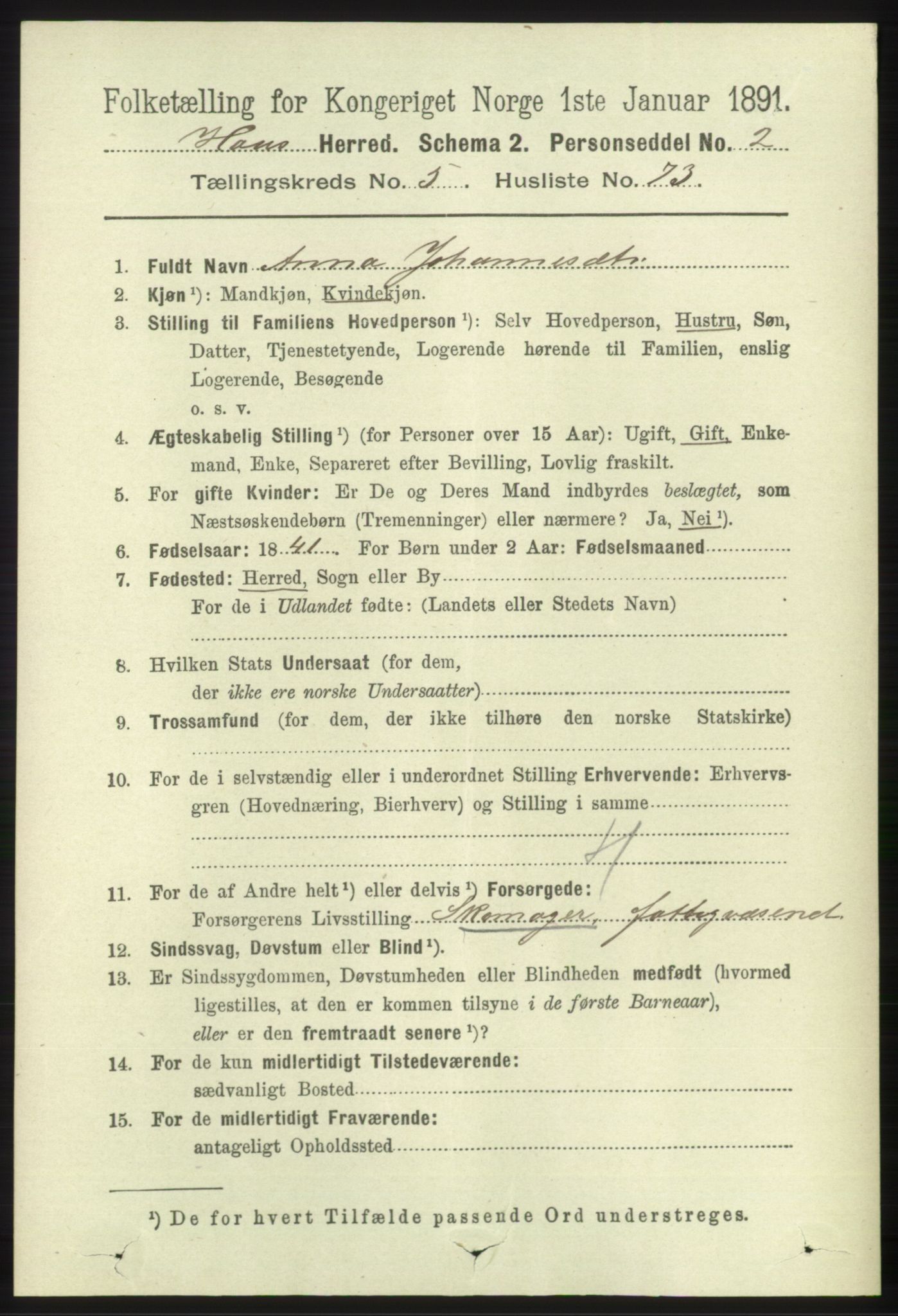 RA, 1891 census for 1250 Haus, 1891, p. 2261