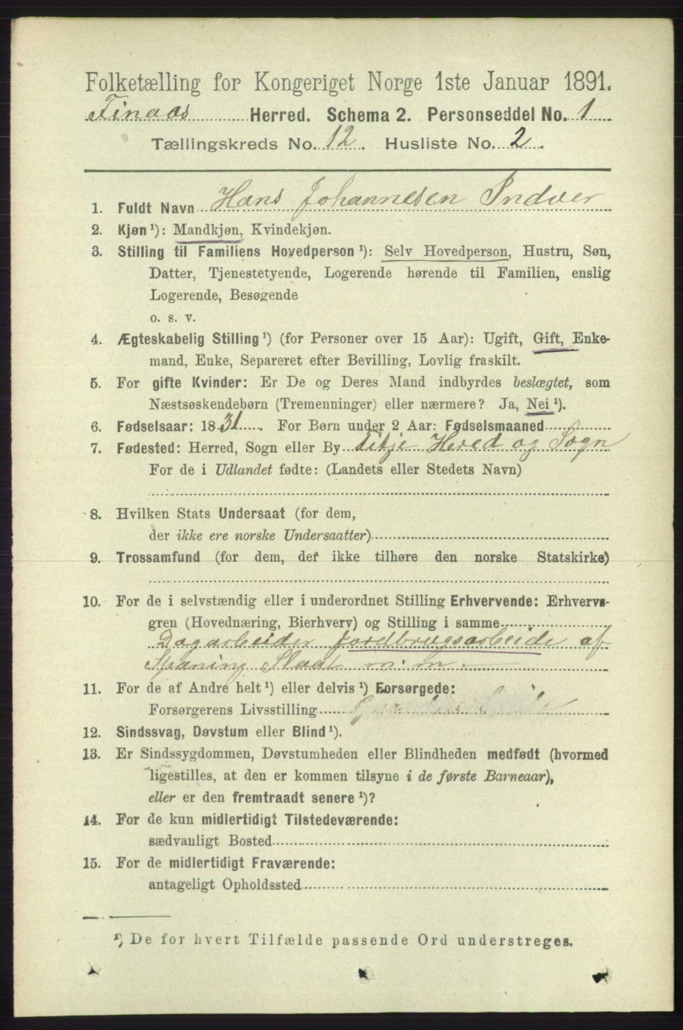 RA, 1891 census for 1218 Finnås, 1891, p. 5298