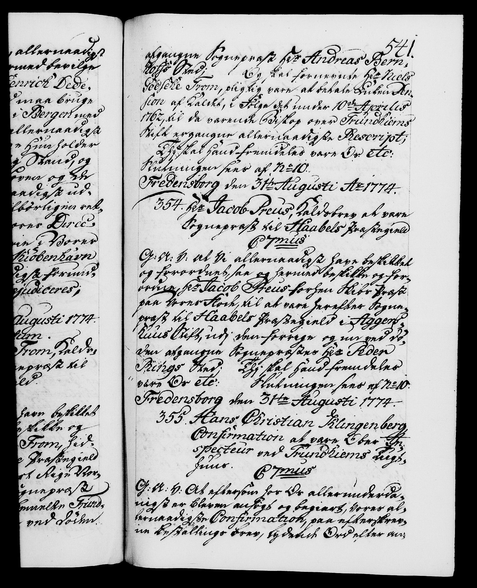 Danske Kanselli 1572-1799, RA/EA-3023/F/Fc/Fca/Fcaa/L0046: Norske registre, 1773-1775, p. 541a