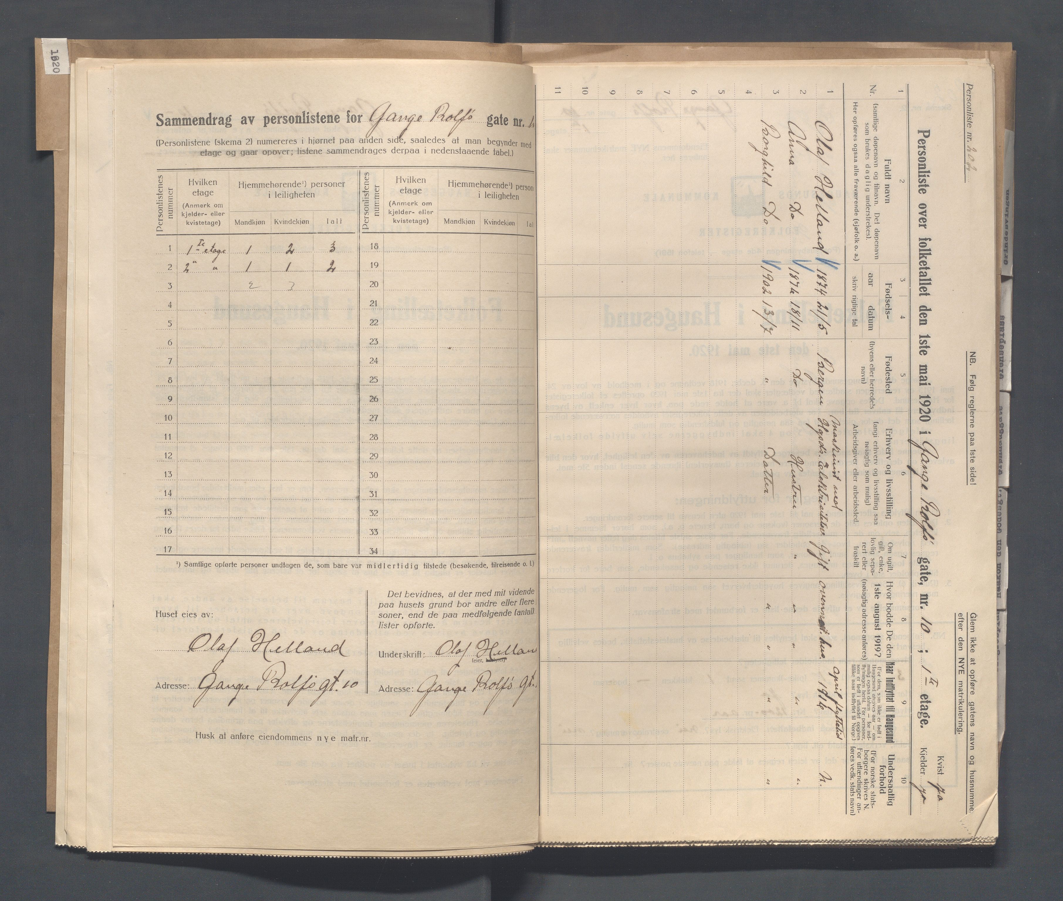 IKAR, Local census 1.5.1920 for Haugesund, 1920, p. 1028