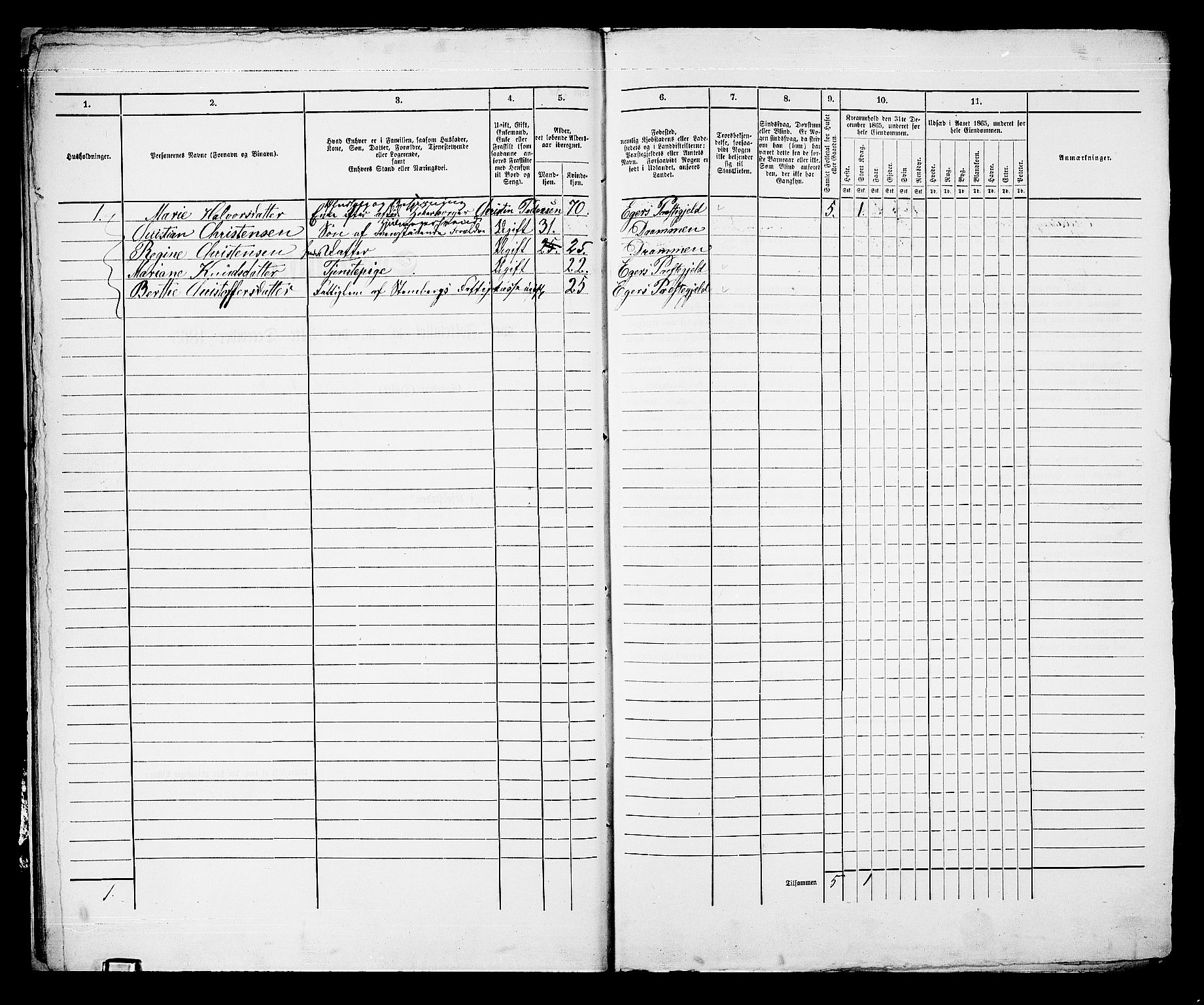 RA, 1865 census for Bragernes in Drammen, 1865, p. 30