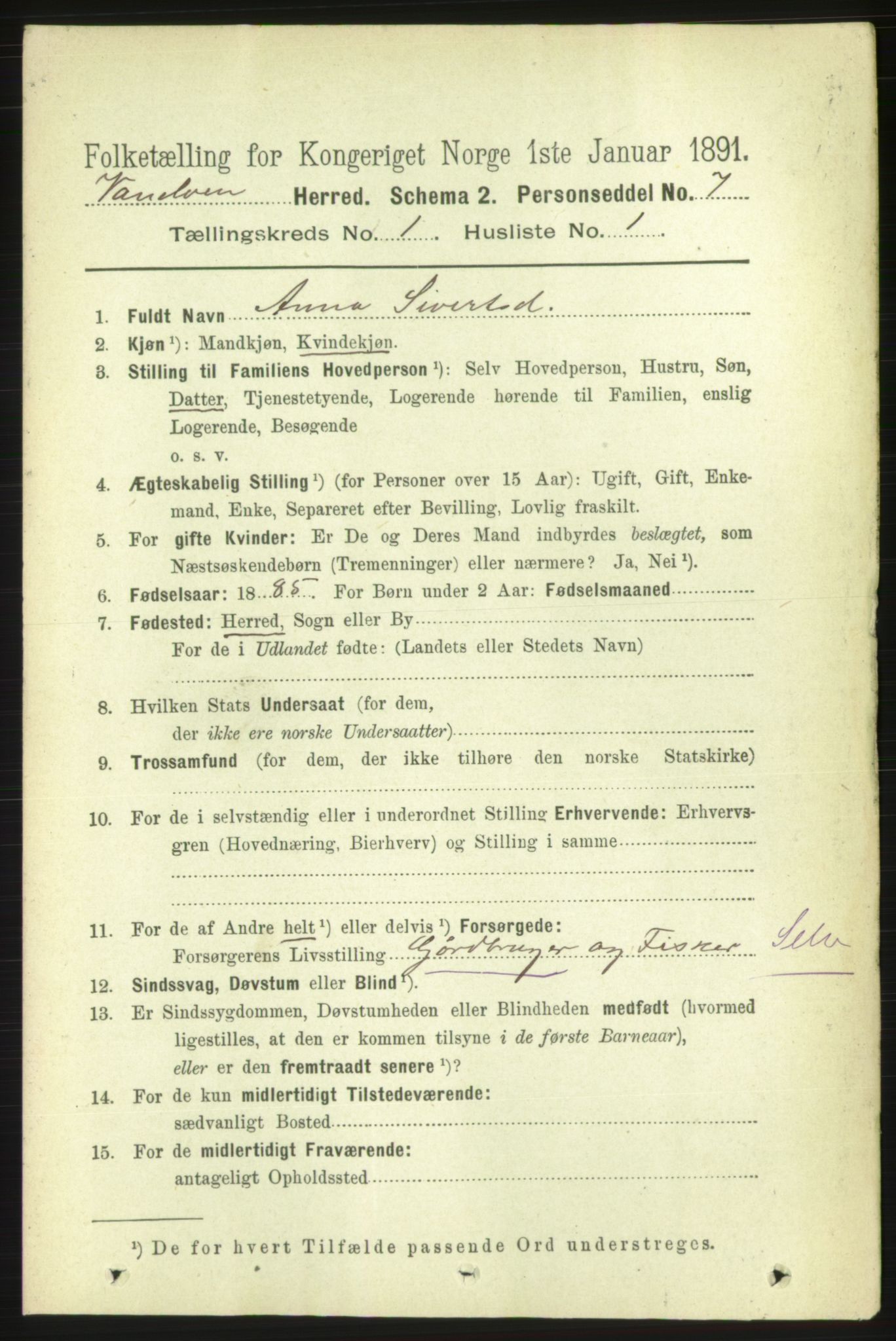 RA, 1891 census for 1511 Vanylven, 1891, p. 119