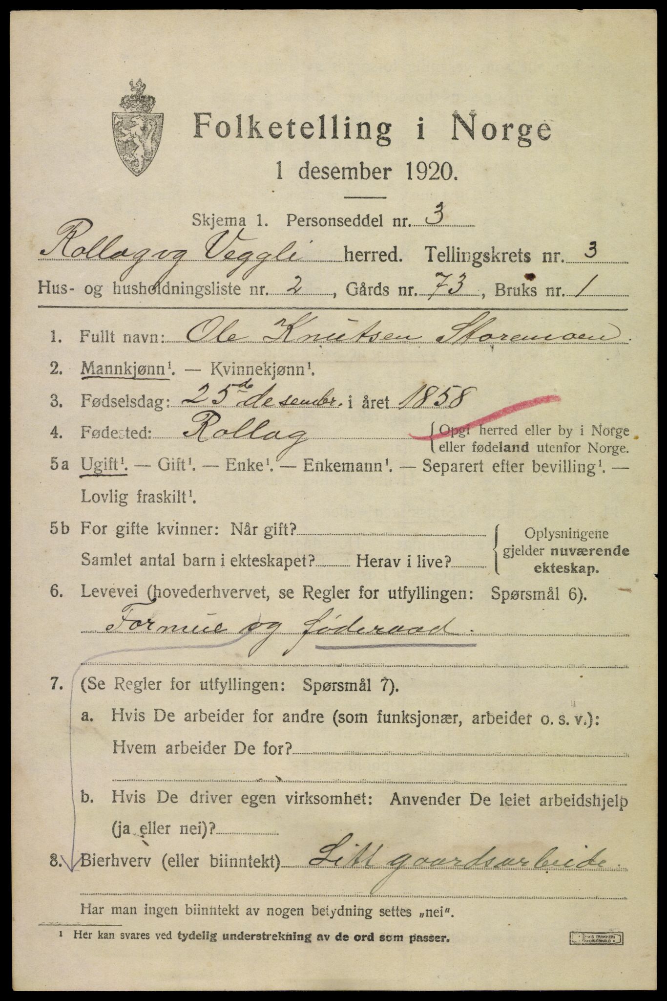 SAKO, 1920 census for Rollag, 1920, p. 1340