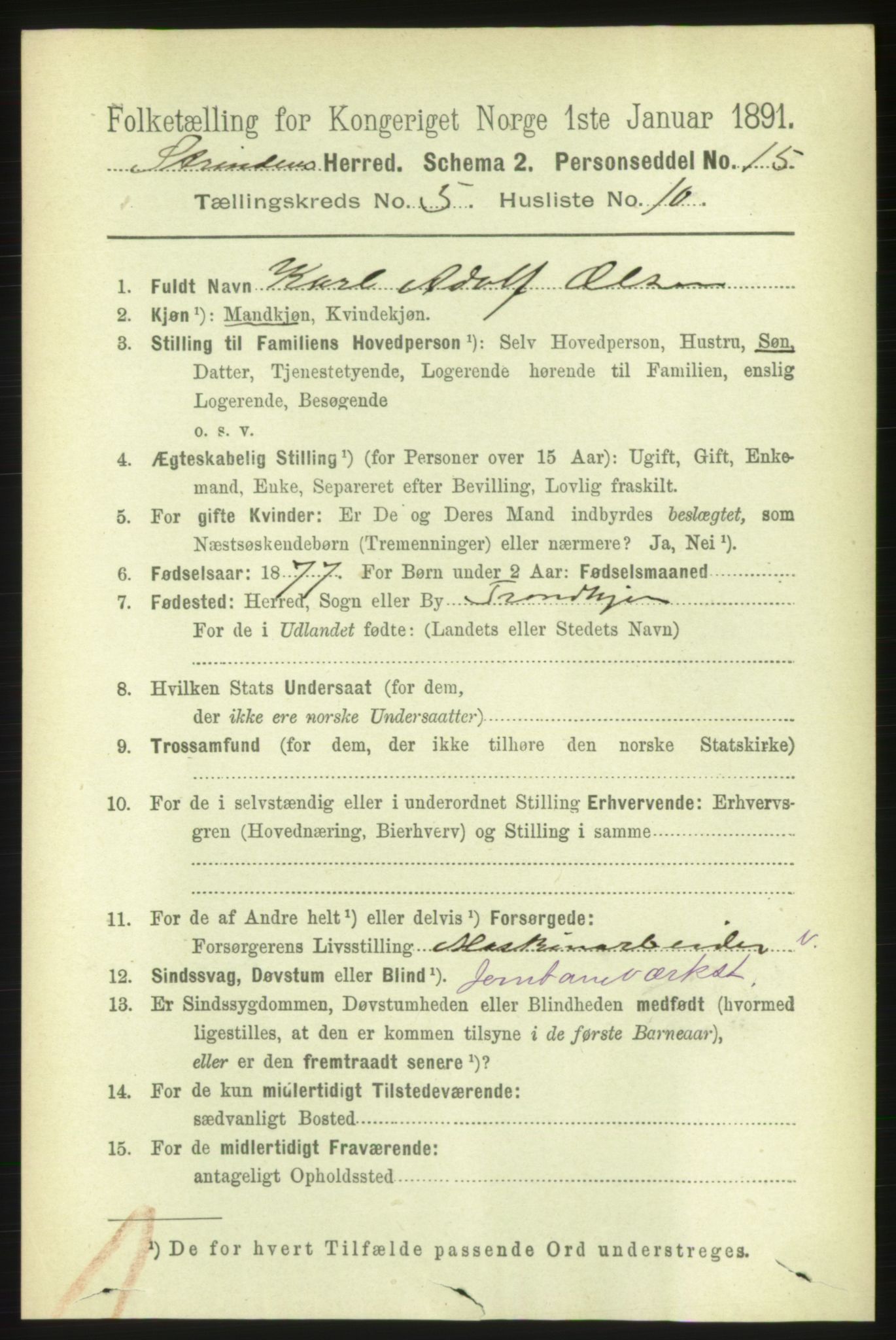 RA, 1891 census for 1660 Strinda, 1891, p. 4395