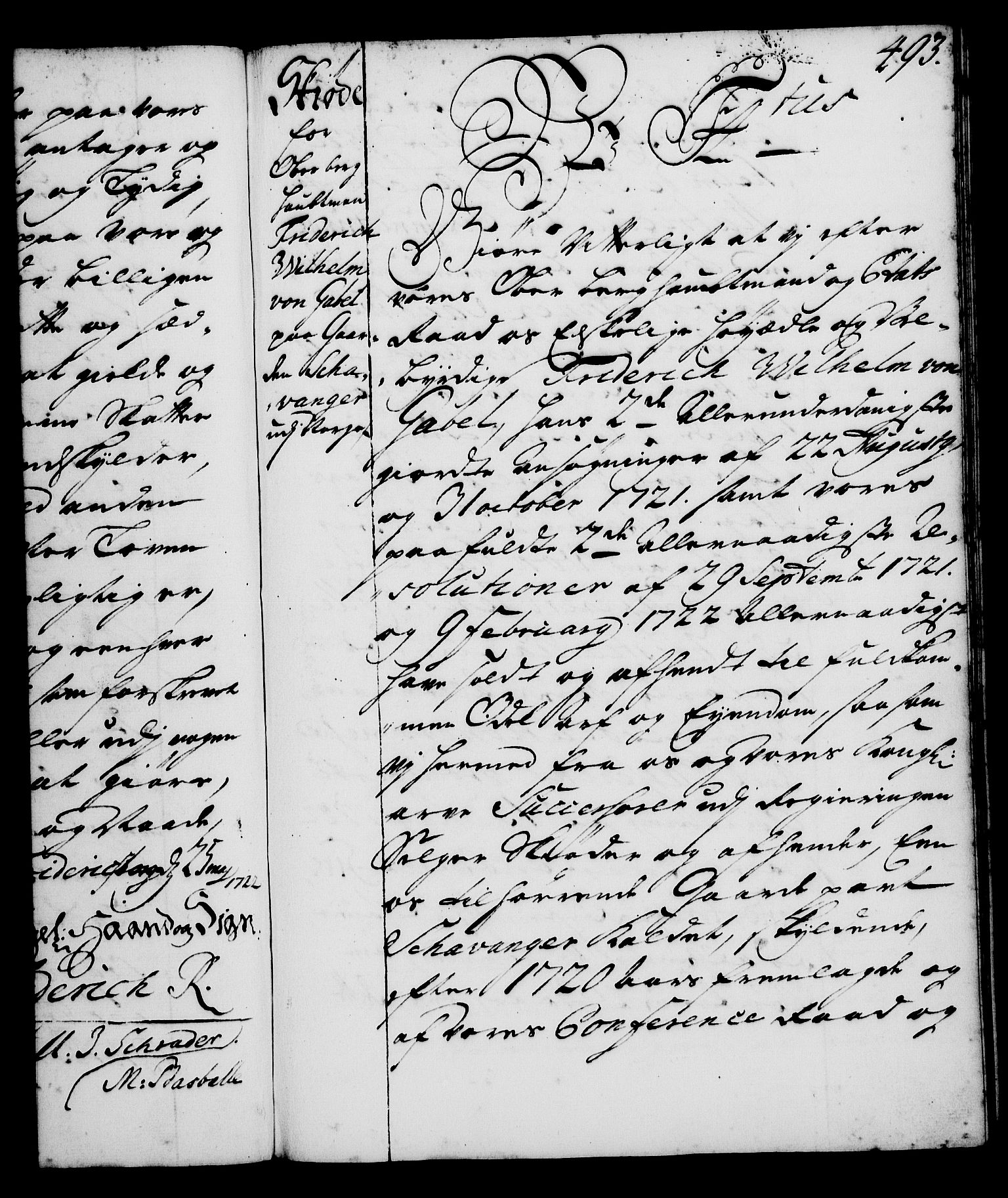 Rentekammeret, Kammerkanselliet, AV/RA-EA-3111/G/Gg/Gga/L0001: Norsk ekspedisjonsprotokoll med register (merket RK 53.1), 1720-1723, p. 493