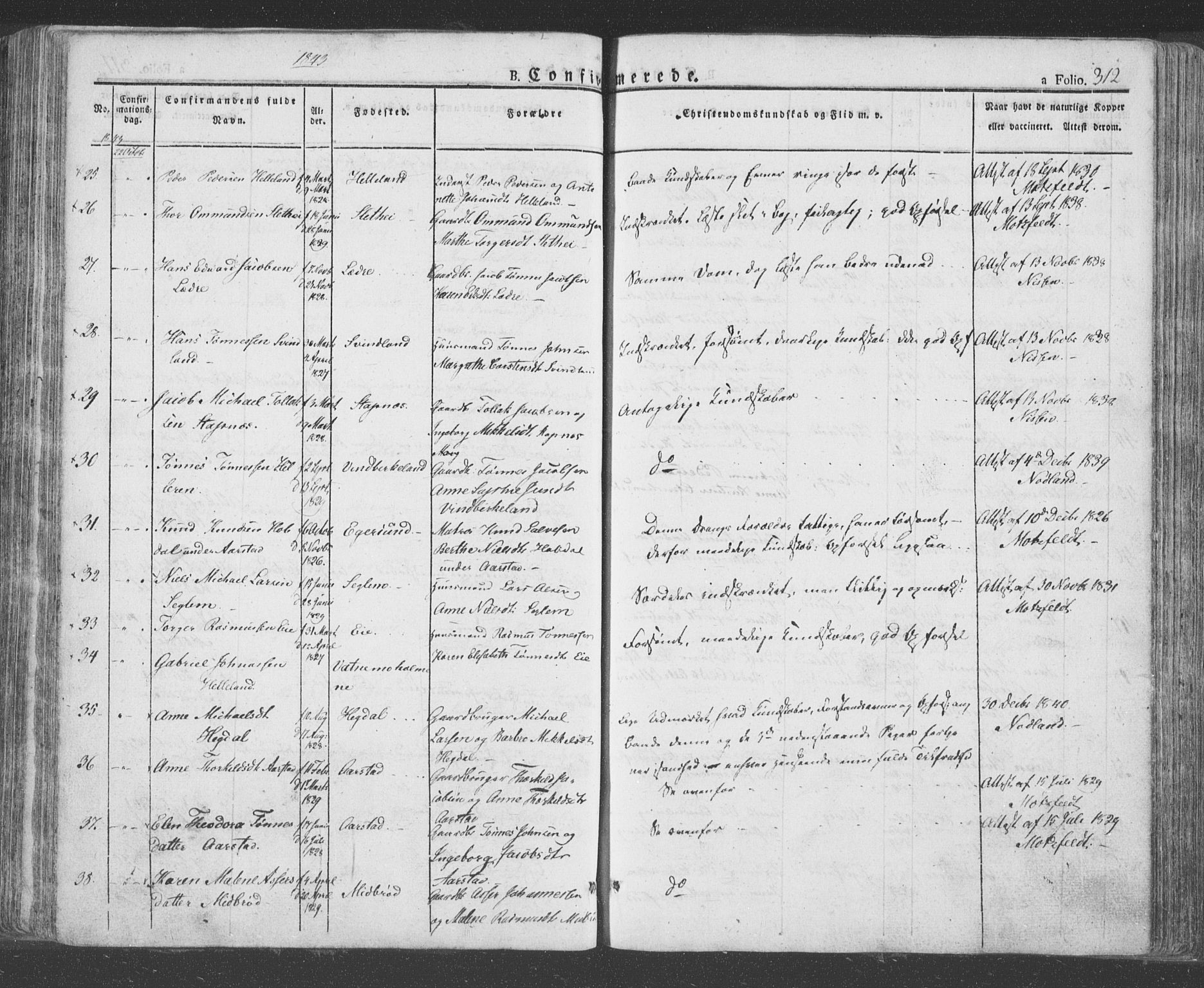 Eigersund sokneprestkontor, AV/SAST-A-101807/S08/L0009: Parish register (official) no. A 9, 1827-1850, p. 312