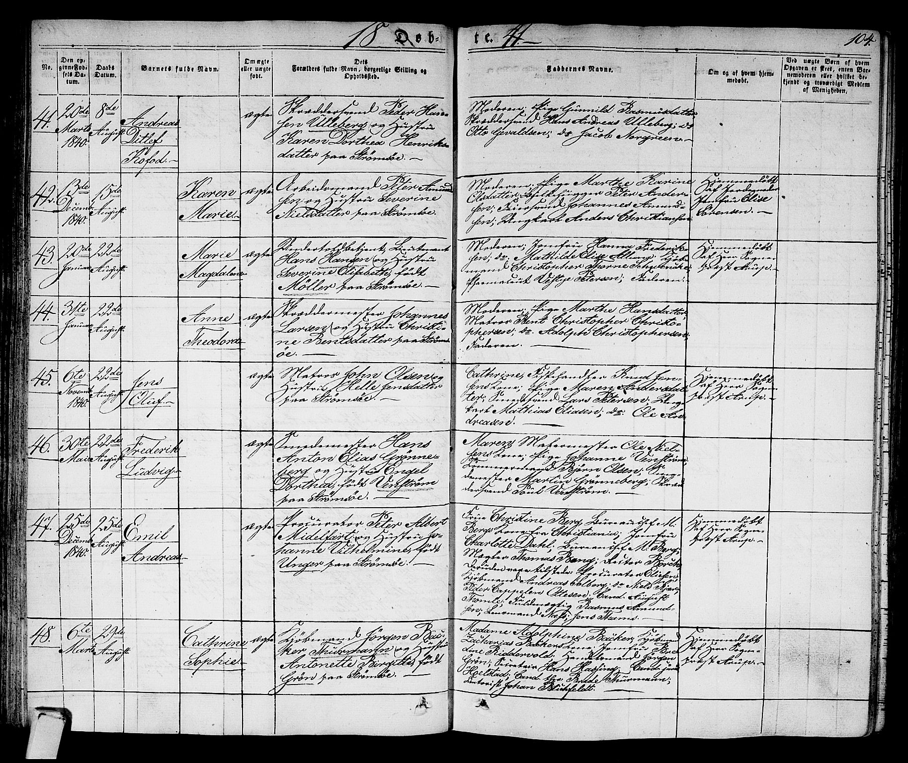 Strømsø kirkebøker, SAKO/A-246/F/Fa/L0012: Parish register (official) no. I 12, 1830-1847, p. 104