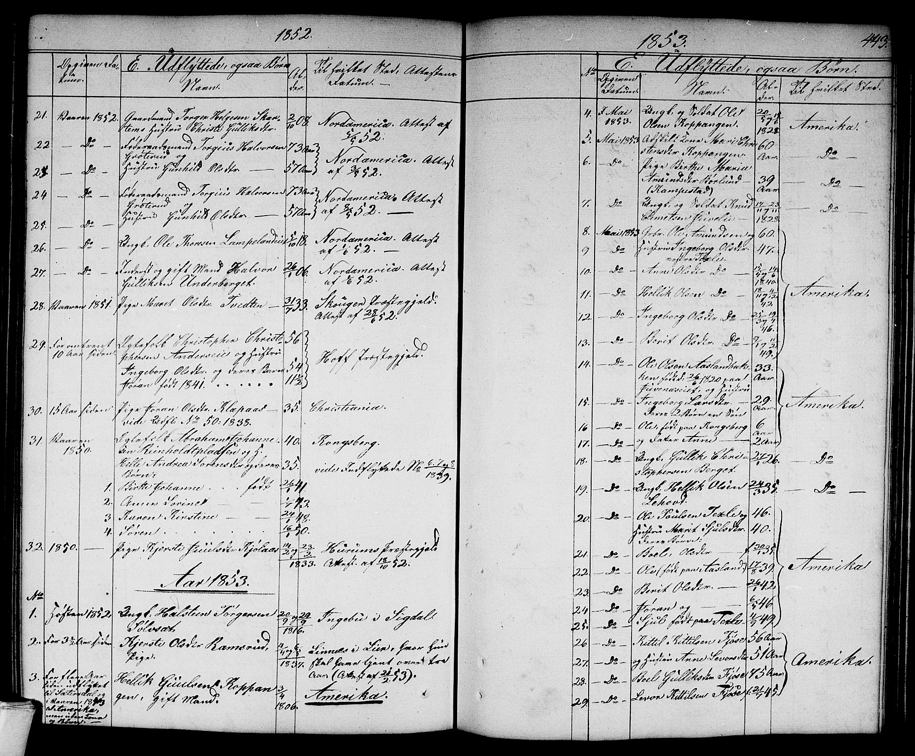 Flesberg kirkebøker, SAKO/A-18/G/Ga/L0002: Parish register (copy) no. I 2, 1834-1860, p. 443