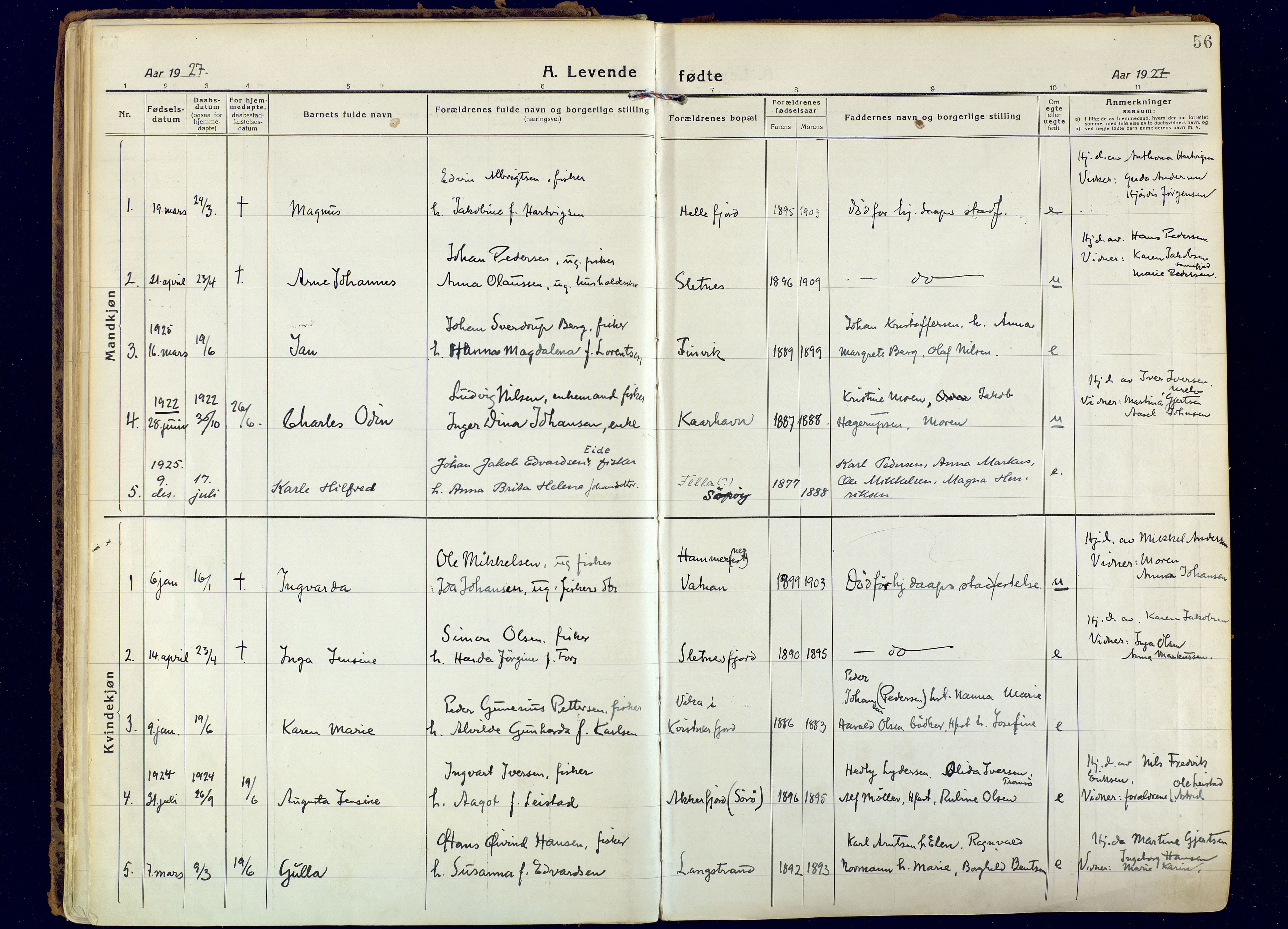 Hammerfest sokneprestkontor, SATØ/S-1347: Parish register (official) no. 18, 1918-1933, p. 56
