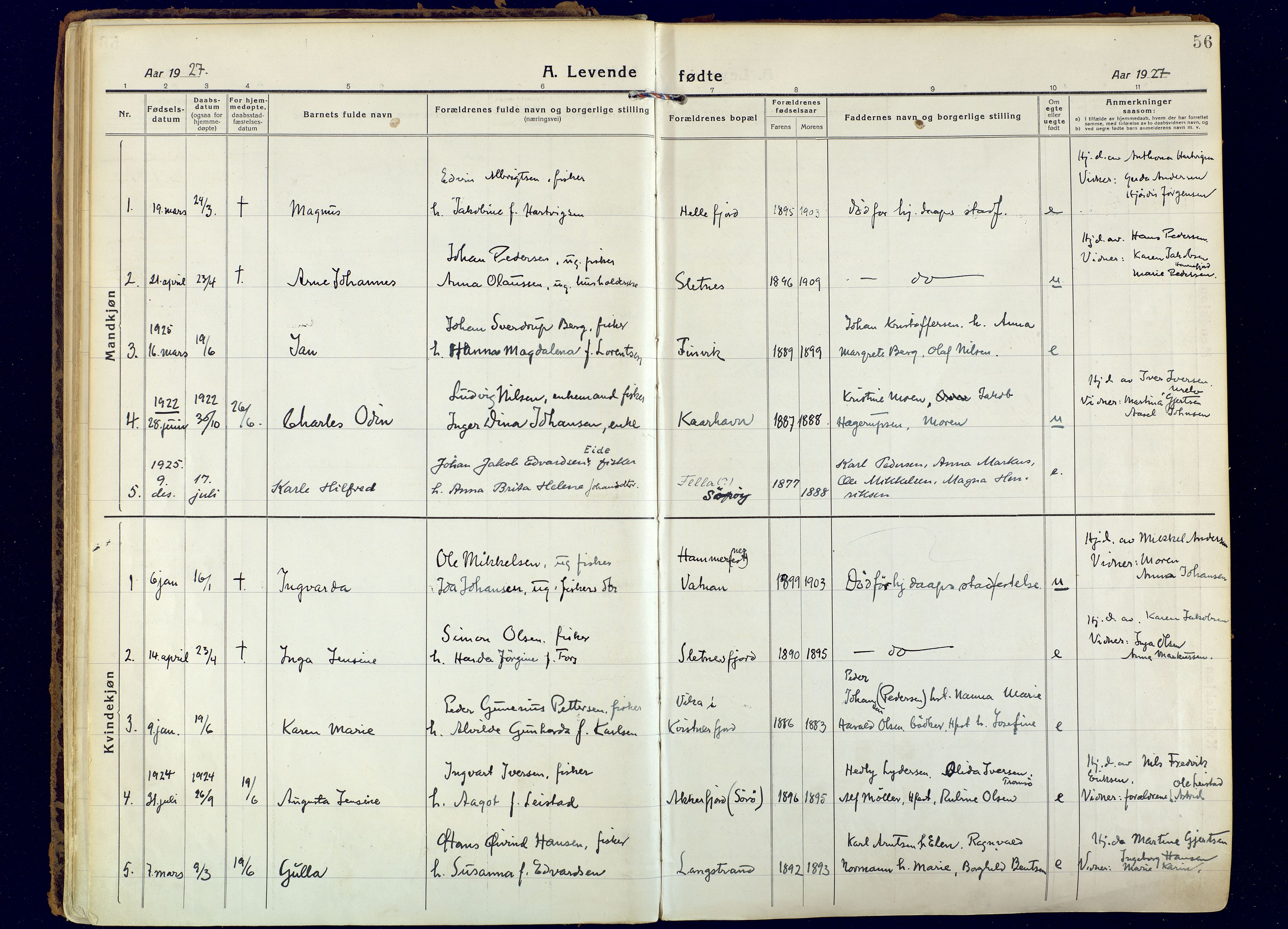 Hammerfest sokneprestkontor, AV/SATØ-S-1347/H/Ha/L0018.kirke: Parish register (official) no. 18, 1918-1933, p. 56