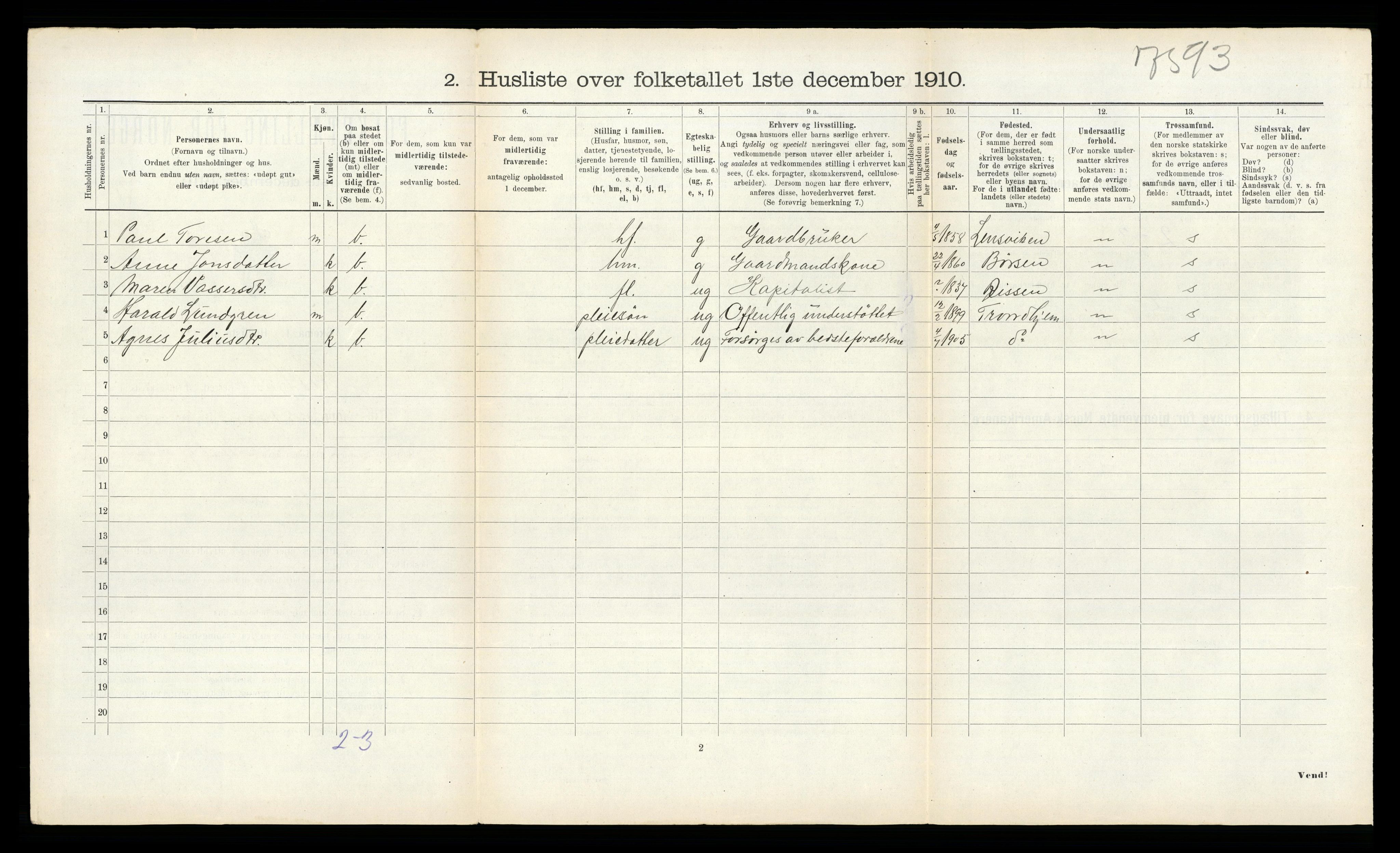 RA, 1910 census for Melhus, 1910, p. 791