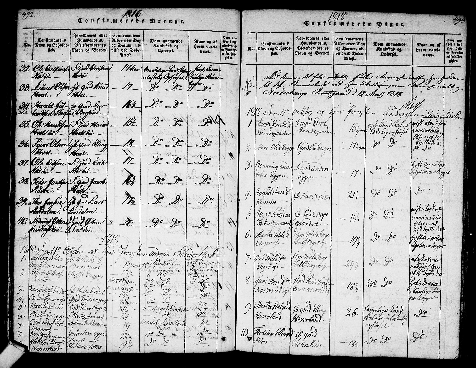 Norderhov kirkebøker, SAKO/A-237/G/Ga/L0003: Parish register (copy) no. I 3 /2, 1814-1876, p. 492-493