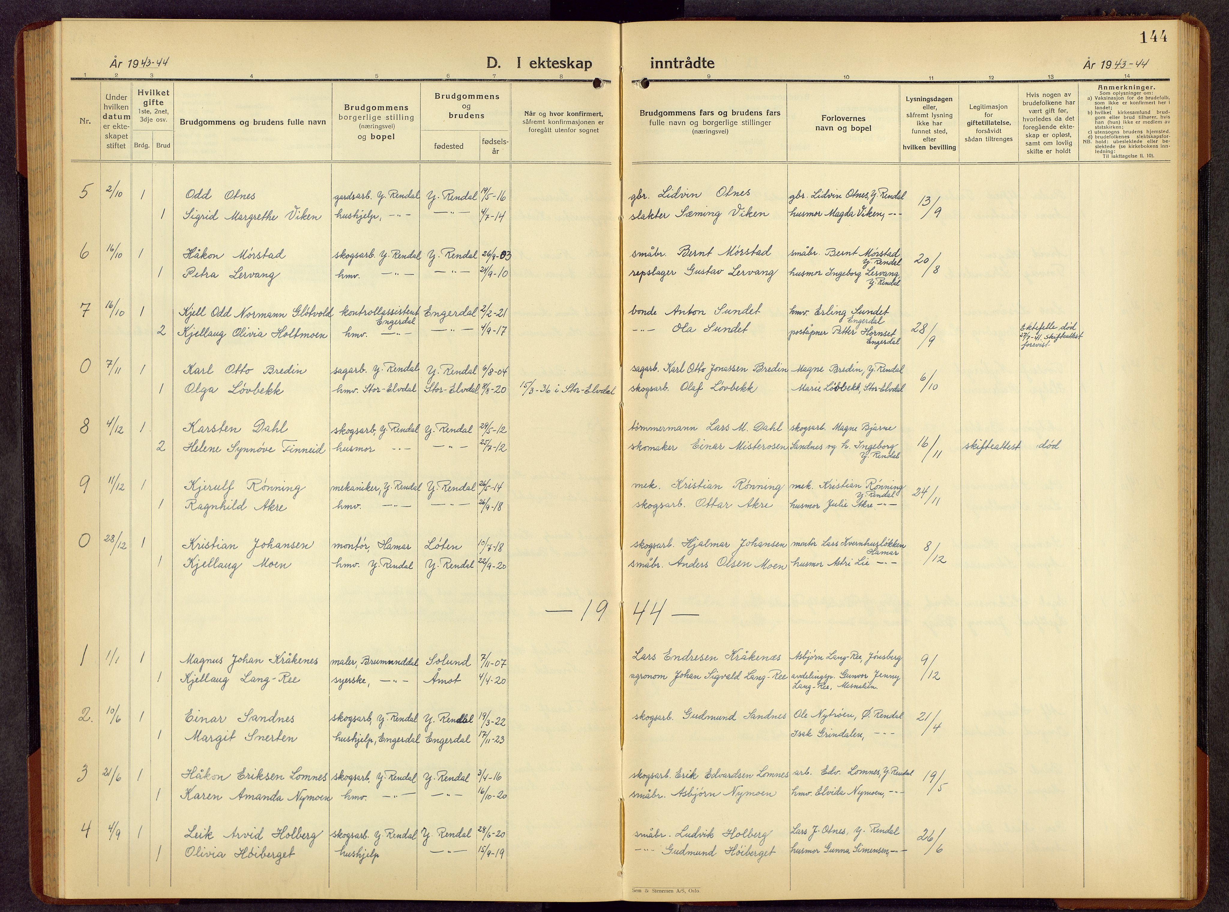 Rendalen prestekontor, SAH/PREST-054/H/Ha/Hab/L0006: Parish register (copy) no. 6, 1941-1958, p. 144