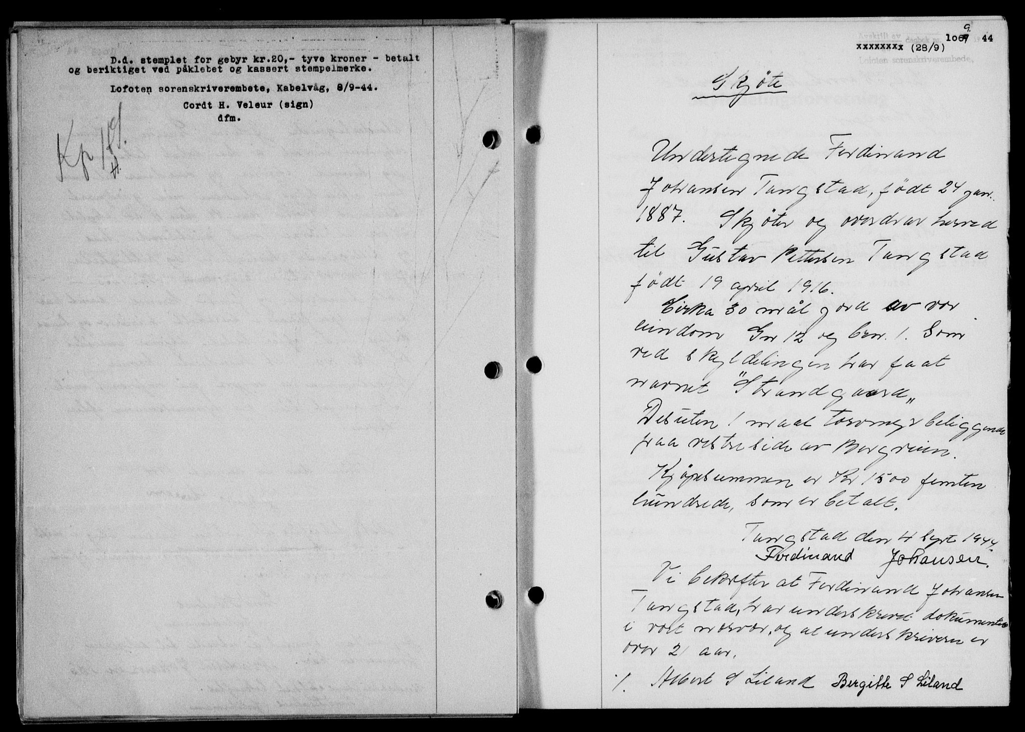 Lofoten sorenskriveri, SAT/A-0017/1/2/2C/L0012a: Mortgage book no. 12a, 1943-1944, Diary no: : 1059/1944