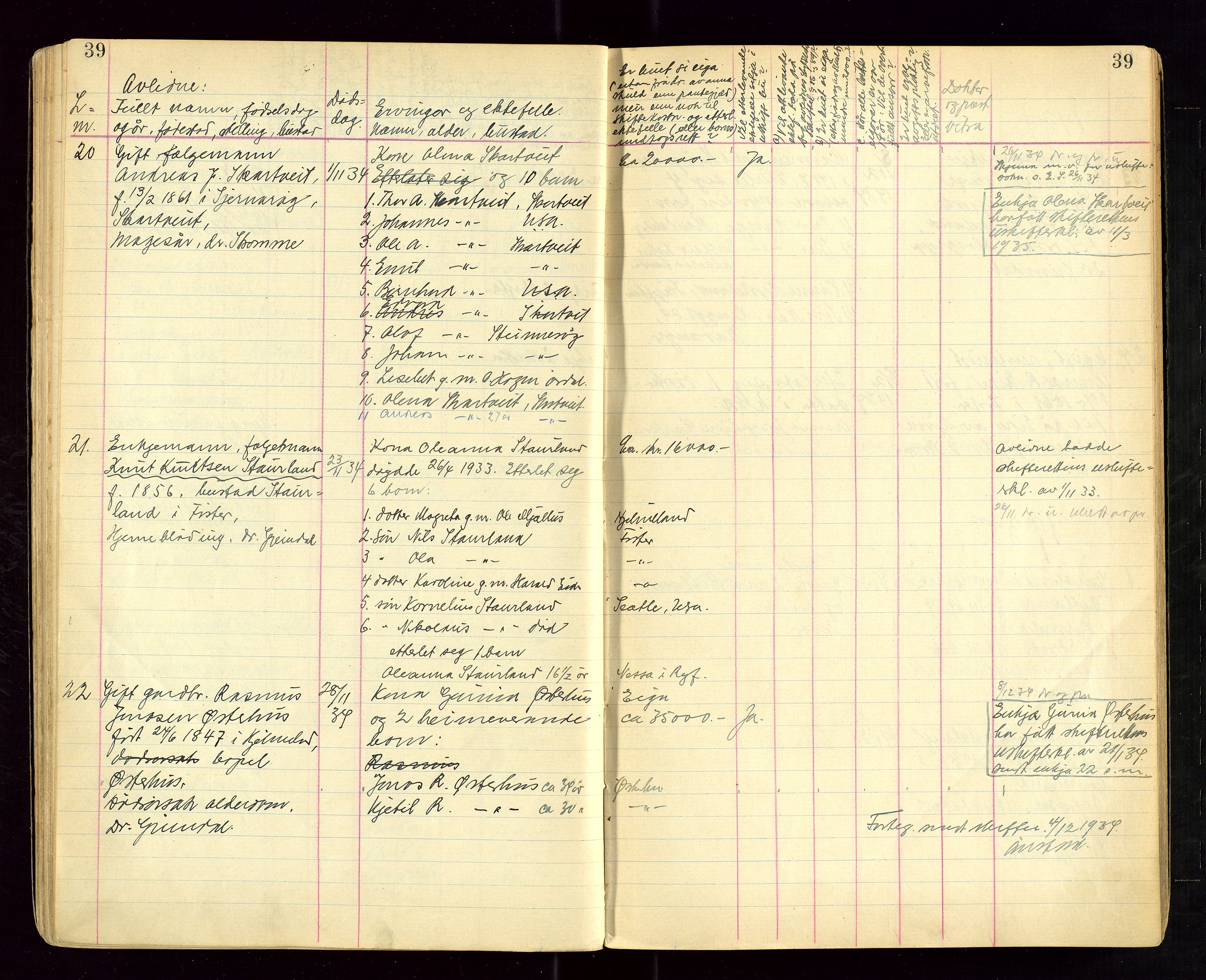 Hjelmeland lensmannskontor, SAST/A-100439/Ggb/L0004: "Dødsprotokoll (dødsanmeldelsesbok)", 1929-1950, p. 39