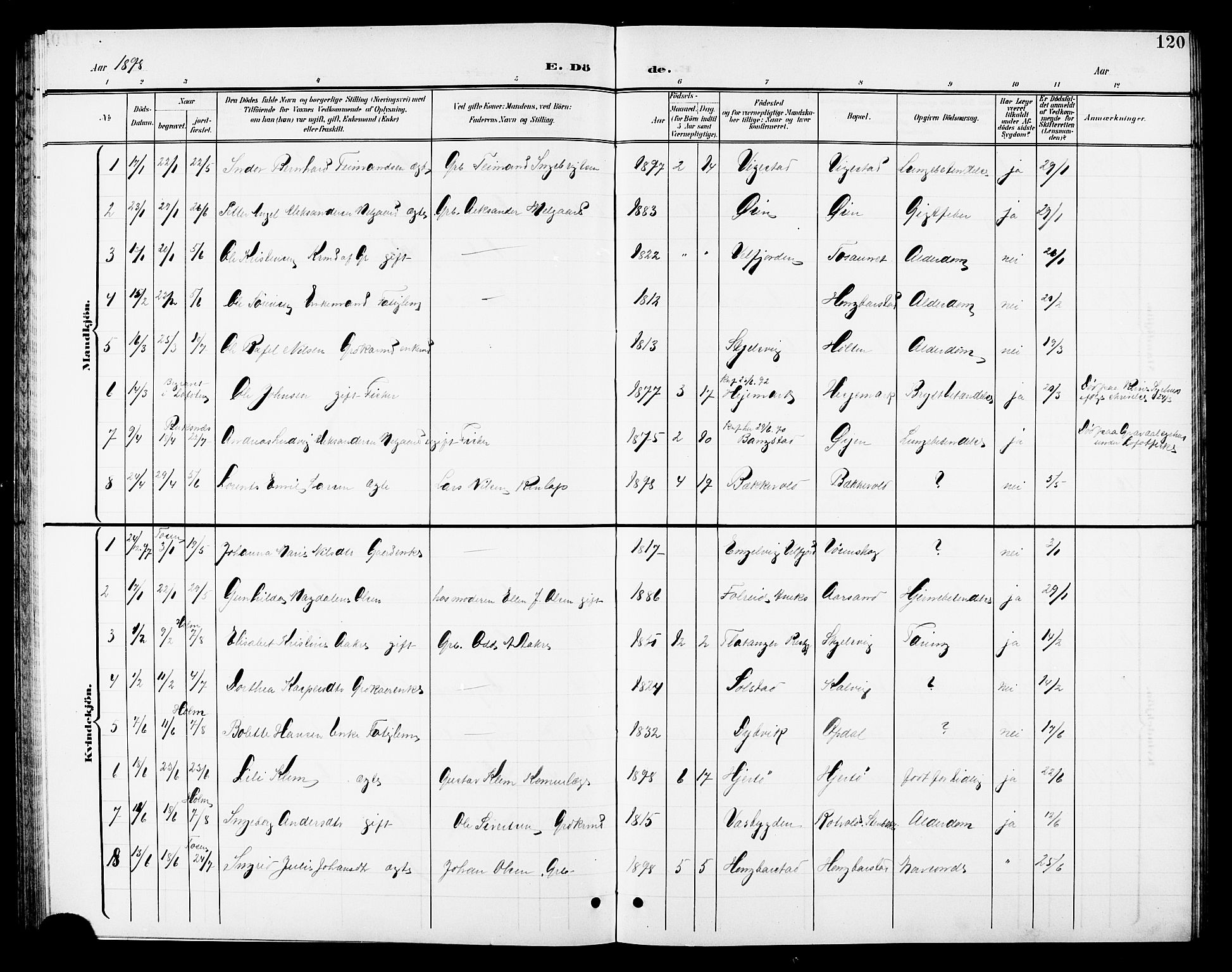 Ministerialprotokoller, klokkerbøker og fødselsregistre - Nordland, SAT/A-1459/810/L0161: Parish register (copy) no. 810C04, 1897-1910, p. 120