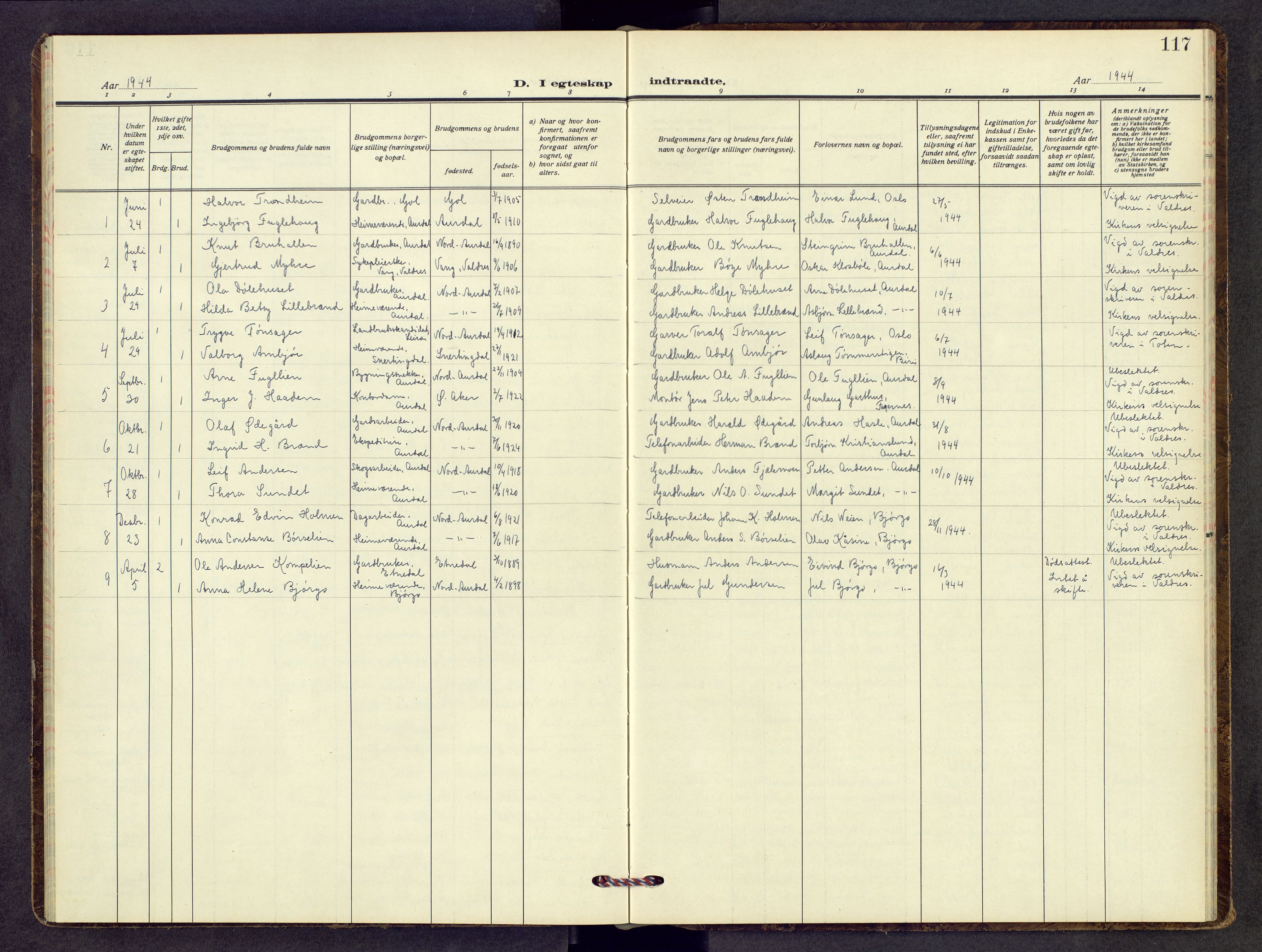 Nord-Aurdal prestekontor, SAH/PREST-132/H/Ha/Hab/L0017: Parish register (copy) no. 17, 1933-1946, p. 117