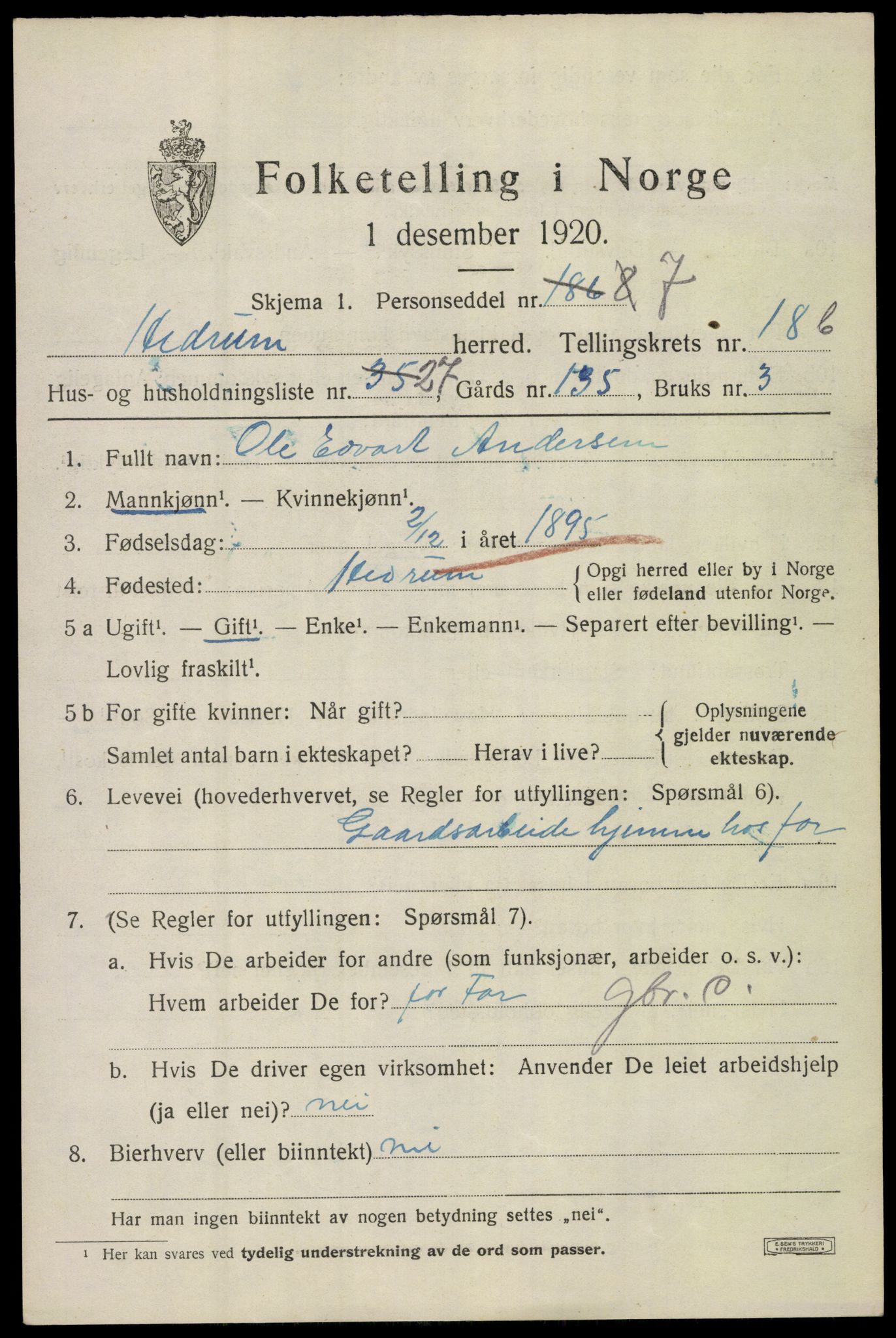 SAKO, 1920 census for Hedrum, 1920, p. 11313