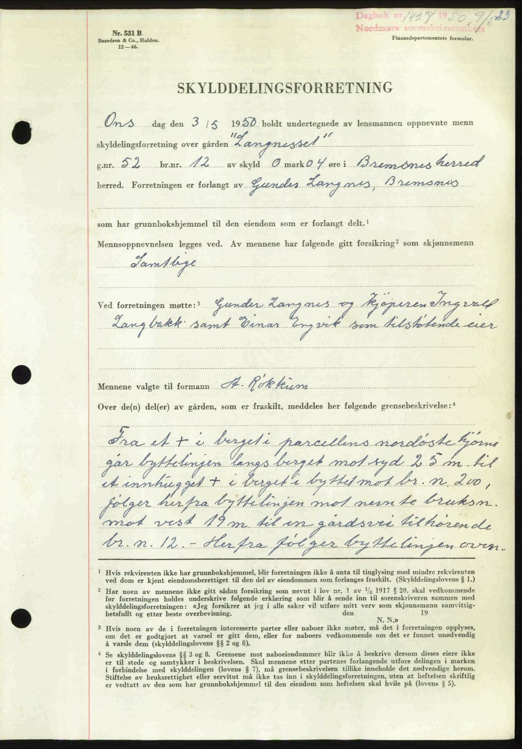 Nordmøre sorenskriveri, AV/SAT-A-4132/1/2/2Ca: Mortgage book no. A115, 1950-1950, Diary no: : 1427/1950