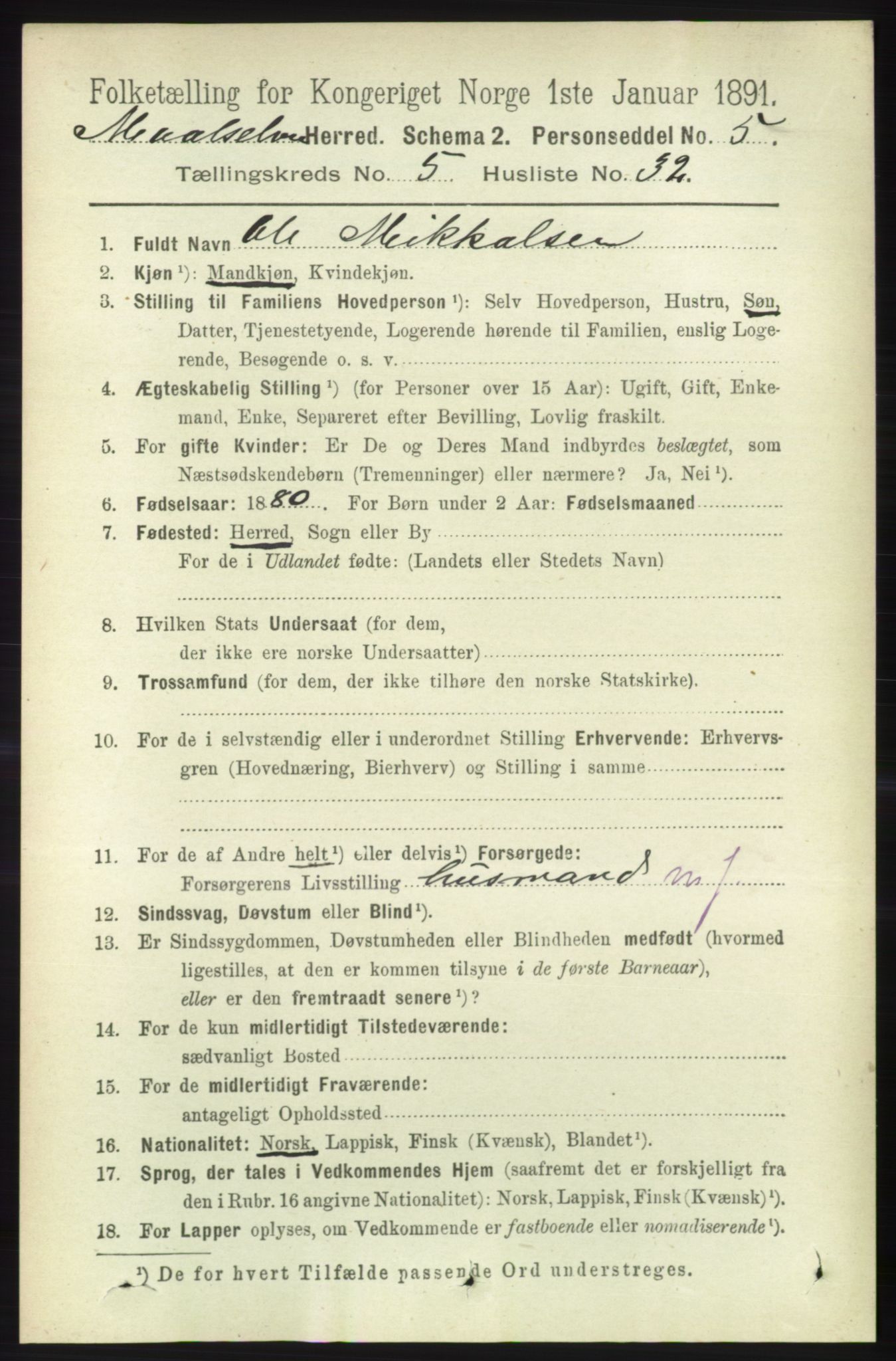 RA, 1891 census for 1924 Målselv, 1891, p. 1831