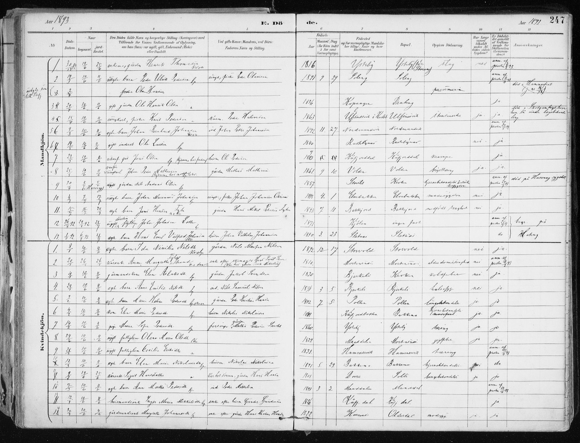 Lyngen sokneprestembete, SATØ/S-1289/H/He/Hea/L0008kirke: Parish register (official) no. 8, 1891-1902, p. 247