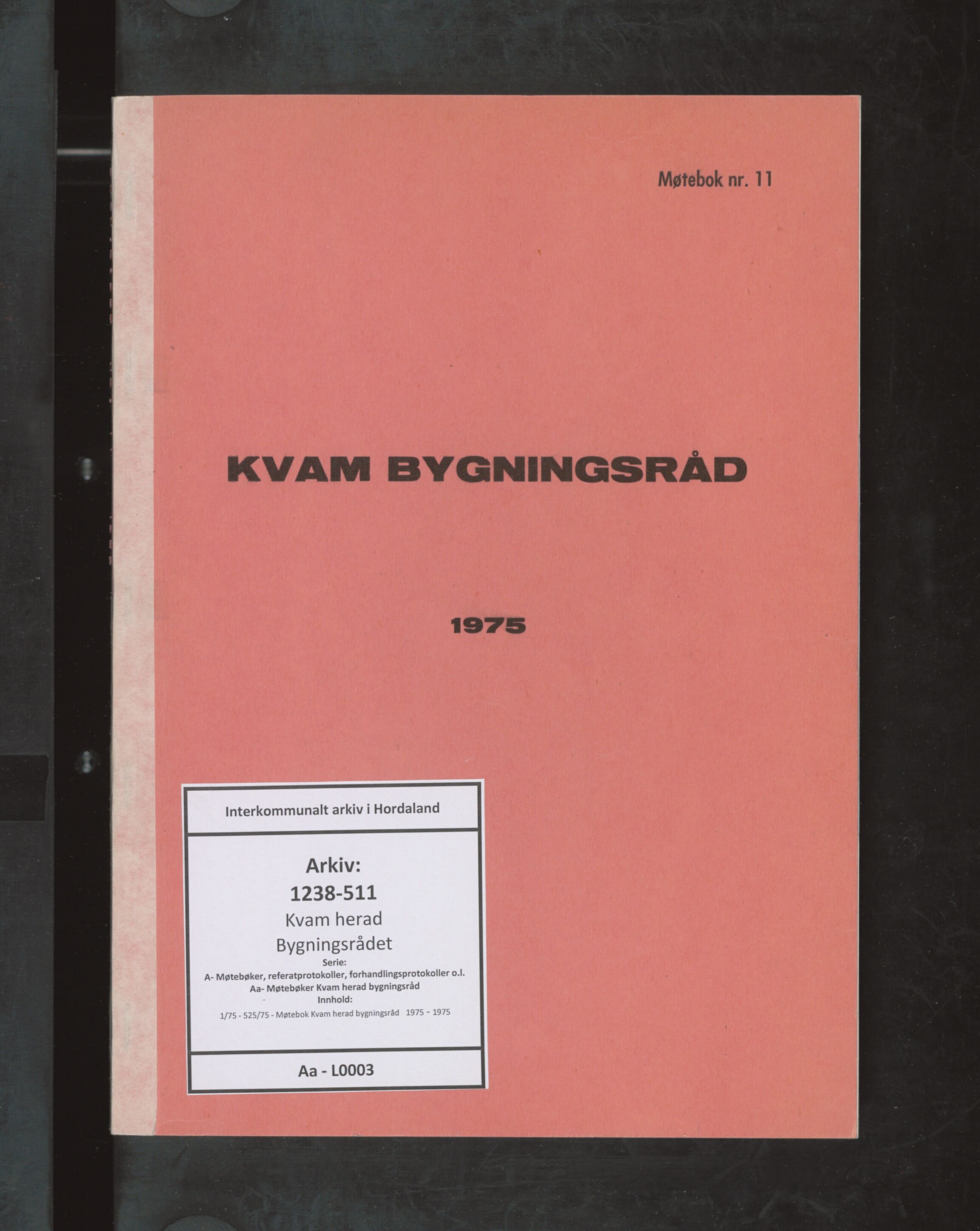 Kvam herad. Bygningsrådet, IKAH/1238-511/A/Aa/L0003: Møtebok Kvam herad bygningsråd , 1975