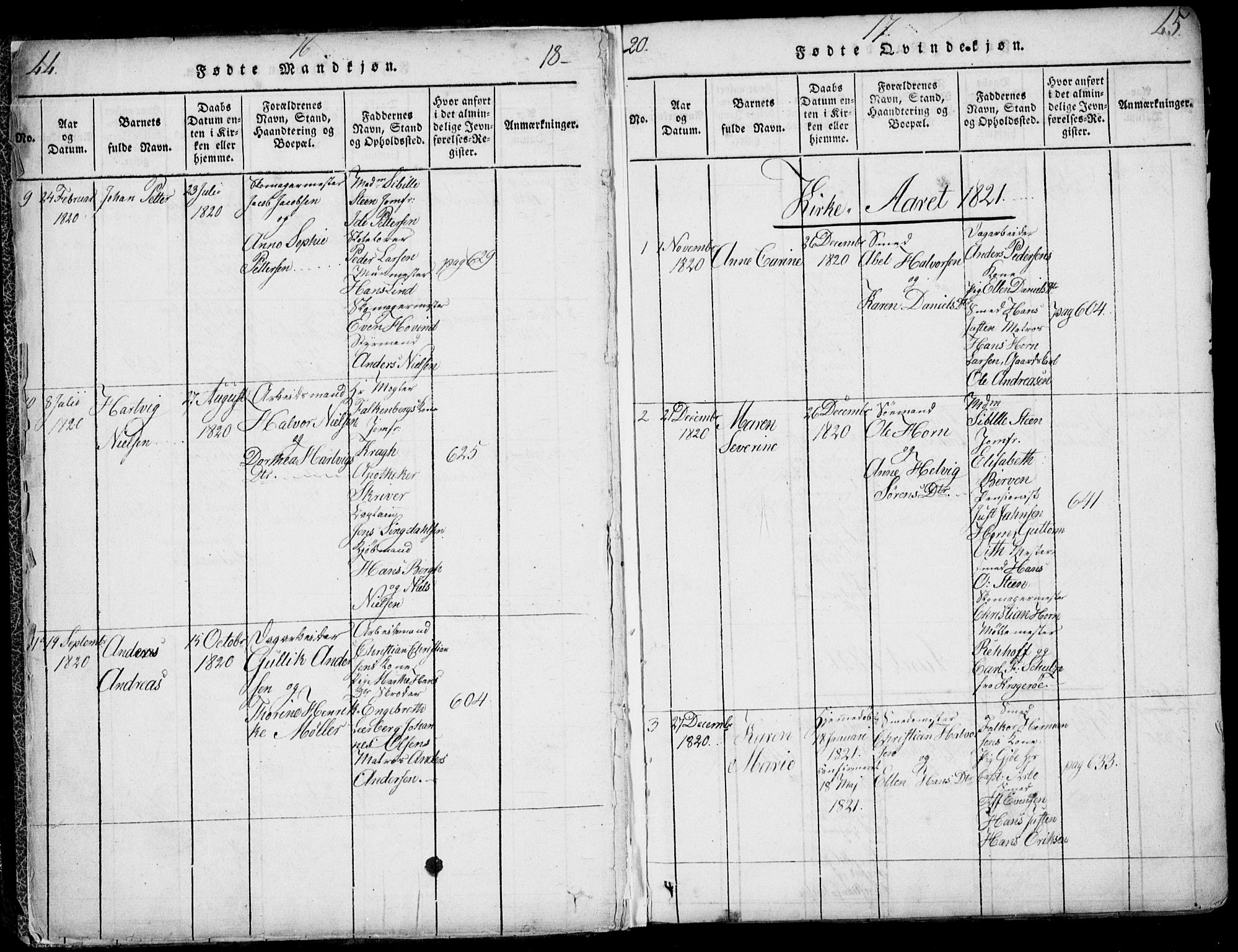 Larvik kirkebøker, SAKO/A-352/F/Fb/L0002: Parish register (official) no. II 2, 1818-1842, p. 44-45