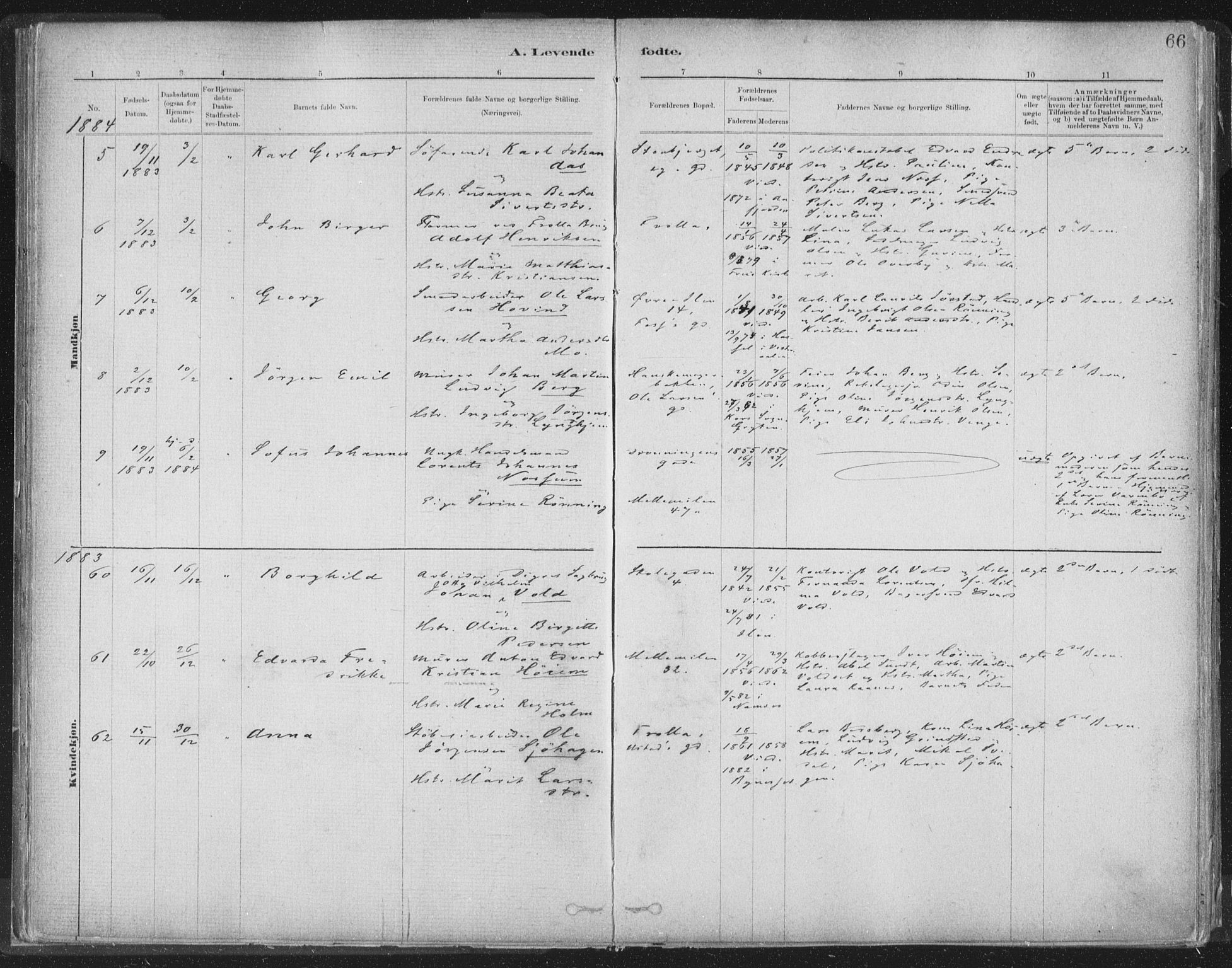 Ministerialprotokoller, klokkerbøker og fødselsregistre - Sør-Trøndelag, SAT/A-1456/603/L0162: Parish register (official) no. 603A01, 1879-1895, p. 66