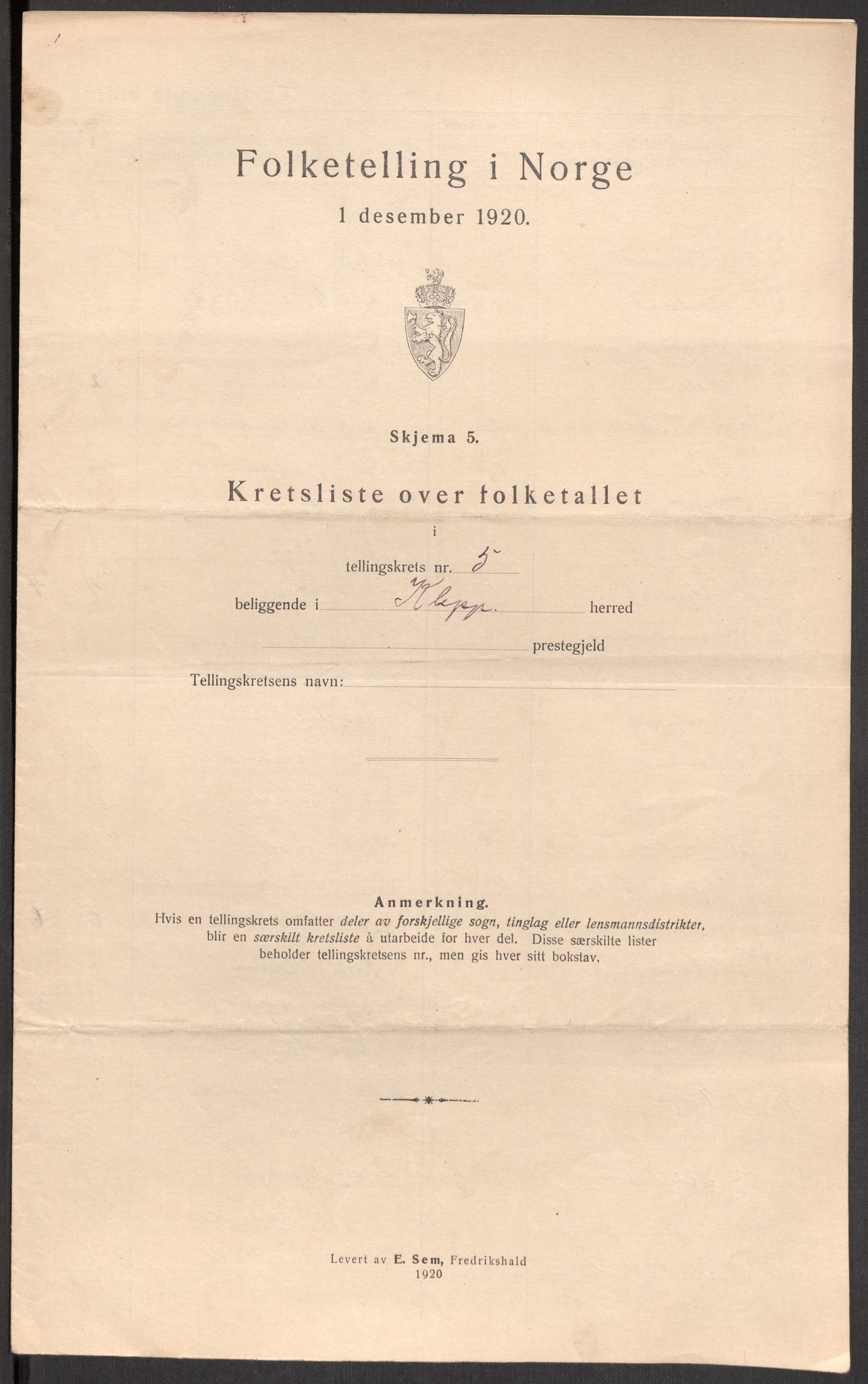 SAST, 1920 census for Klepp, 1920, p. 19
