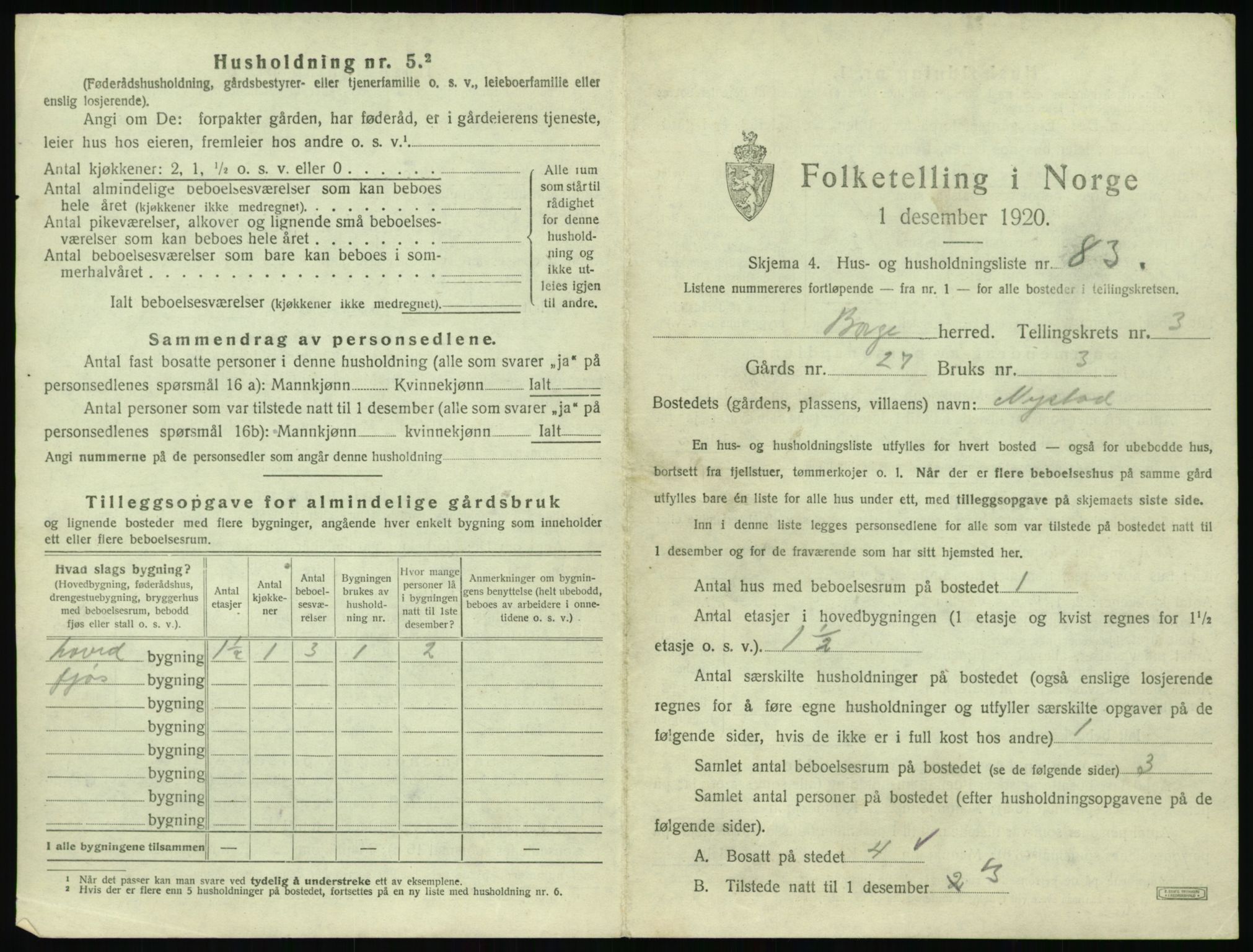 SAT, 1920 census for Borge, 1920, p. 443