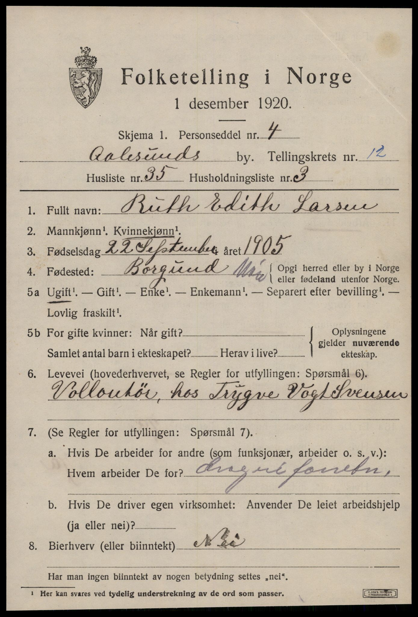 SAT, 1920 census for Ålesund, 1920, p. 27260