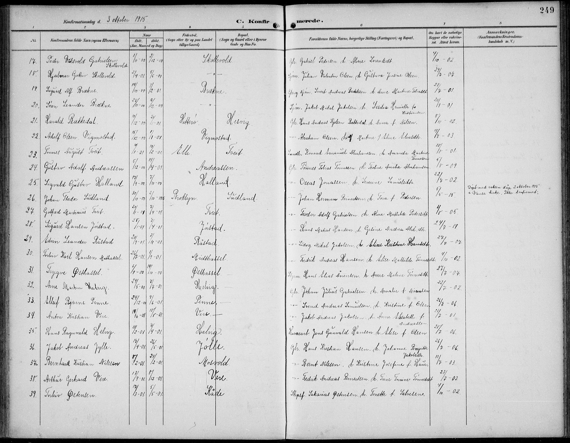 Lista sokneprestkontor, AV/SAK-1111-0027/F/Fb/L0005: Parish register (copy) no. B 5, 1892-1923, p. 249