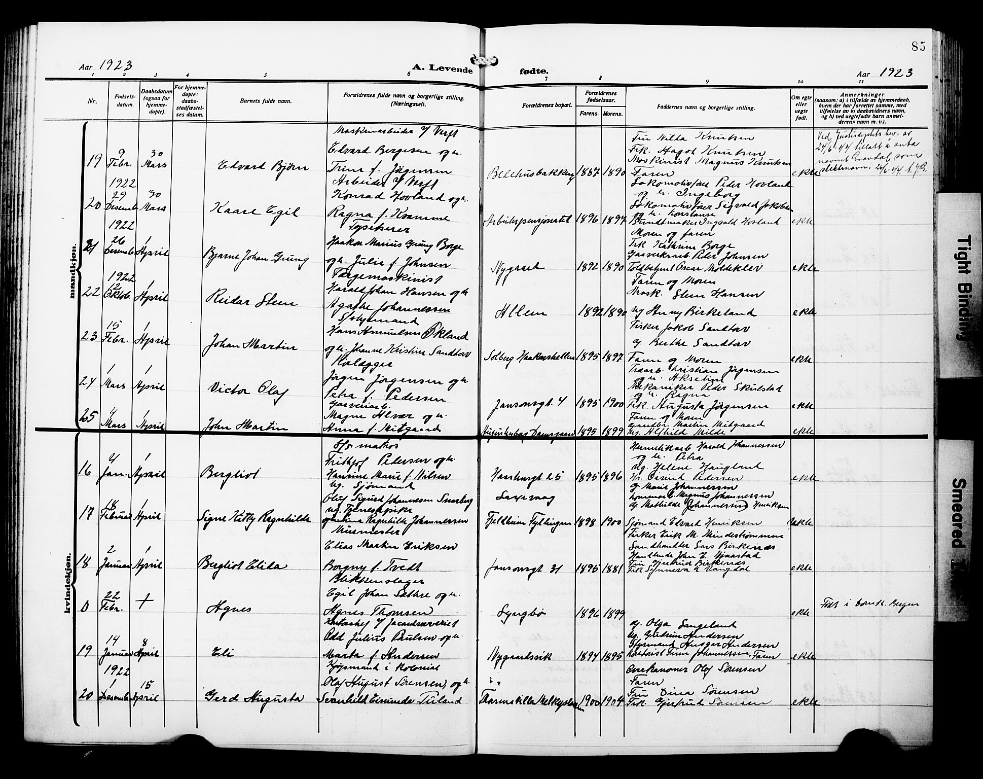 Laksevåg Sokneprestembete, AV/SAB-A-76501/H/Ha/Hab/Haba/L0006: Parish register (copy) no. A 6, 1917-1925, p. 85