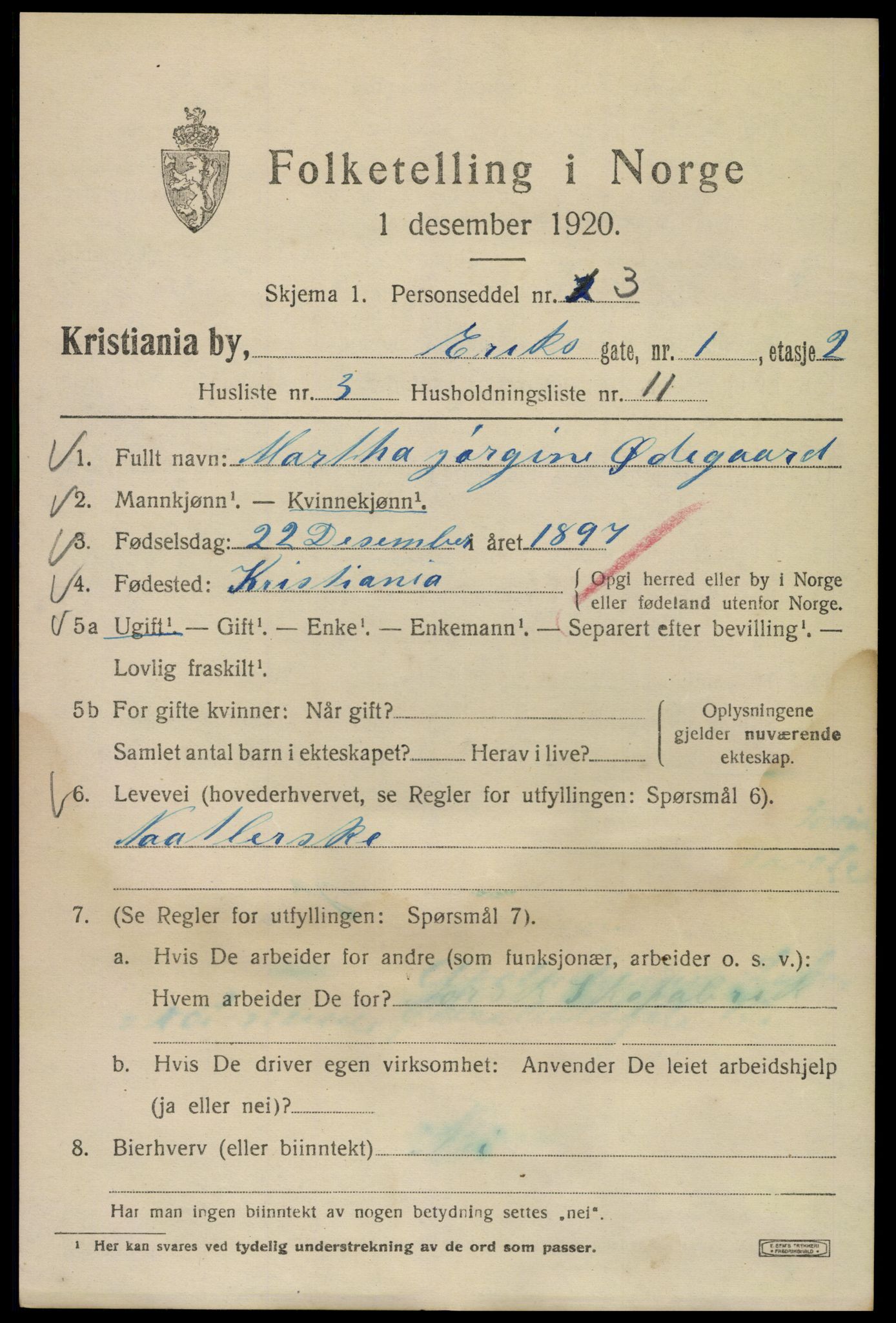 SAO, 1920 census for Kristiania, 1920, p. 219563