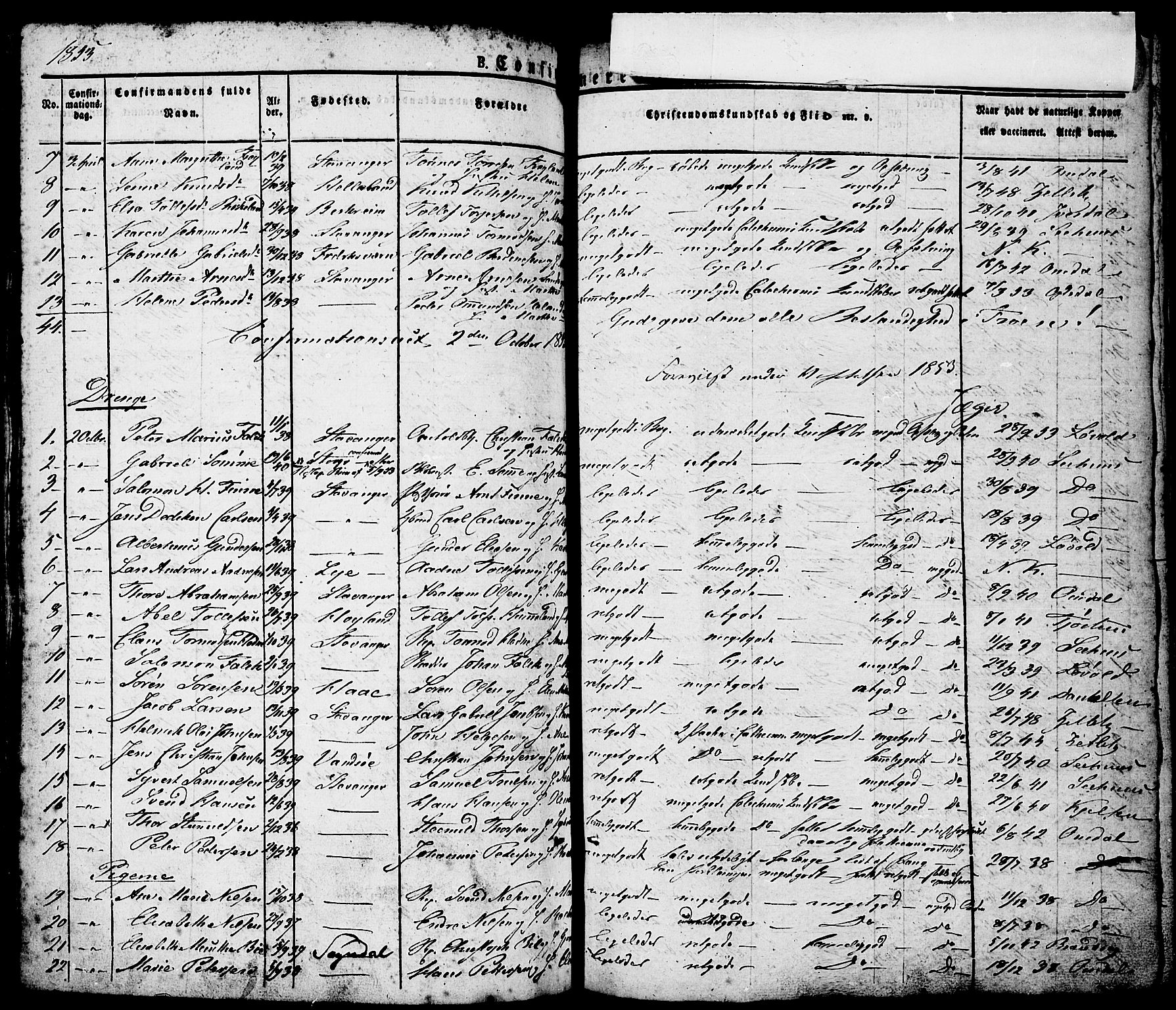 Domkirken sokneprestkontor, AV/SAST-A-101812/001/30/30BA/L0011: Parish register (official) no. A 11, 1832-1856