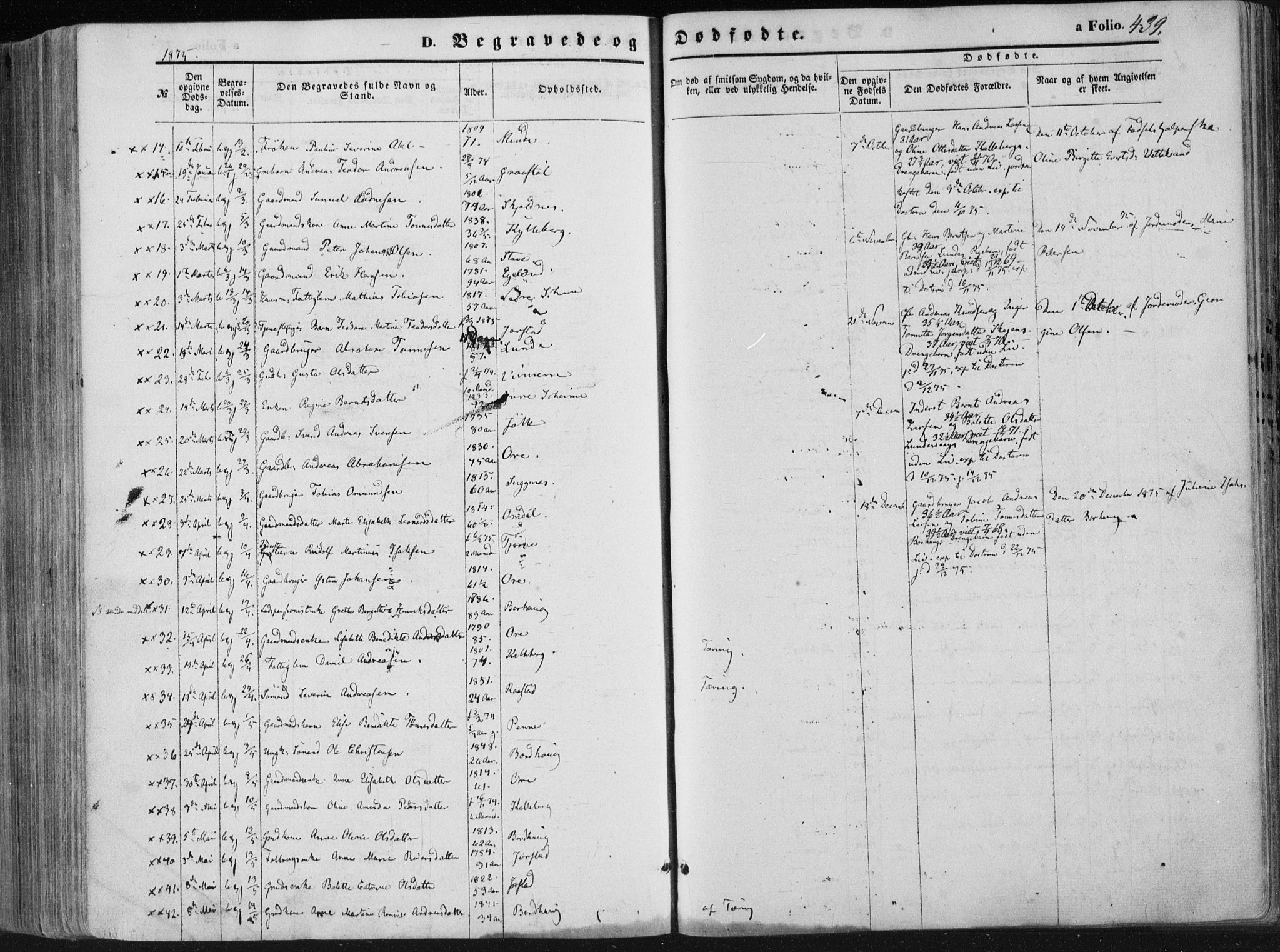 Lista sokneprestkontor, AV/SAK-1111-0027/F/Fa/L0011: Parish register (official) no. A 11, 1861-1878, p. 439