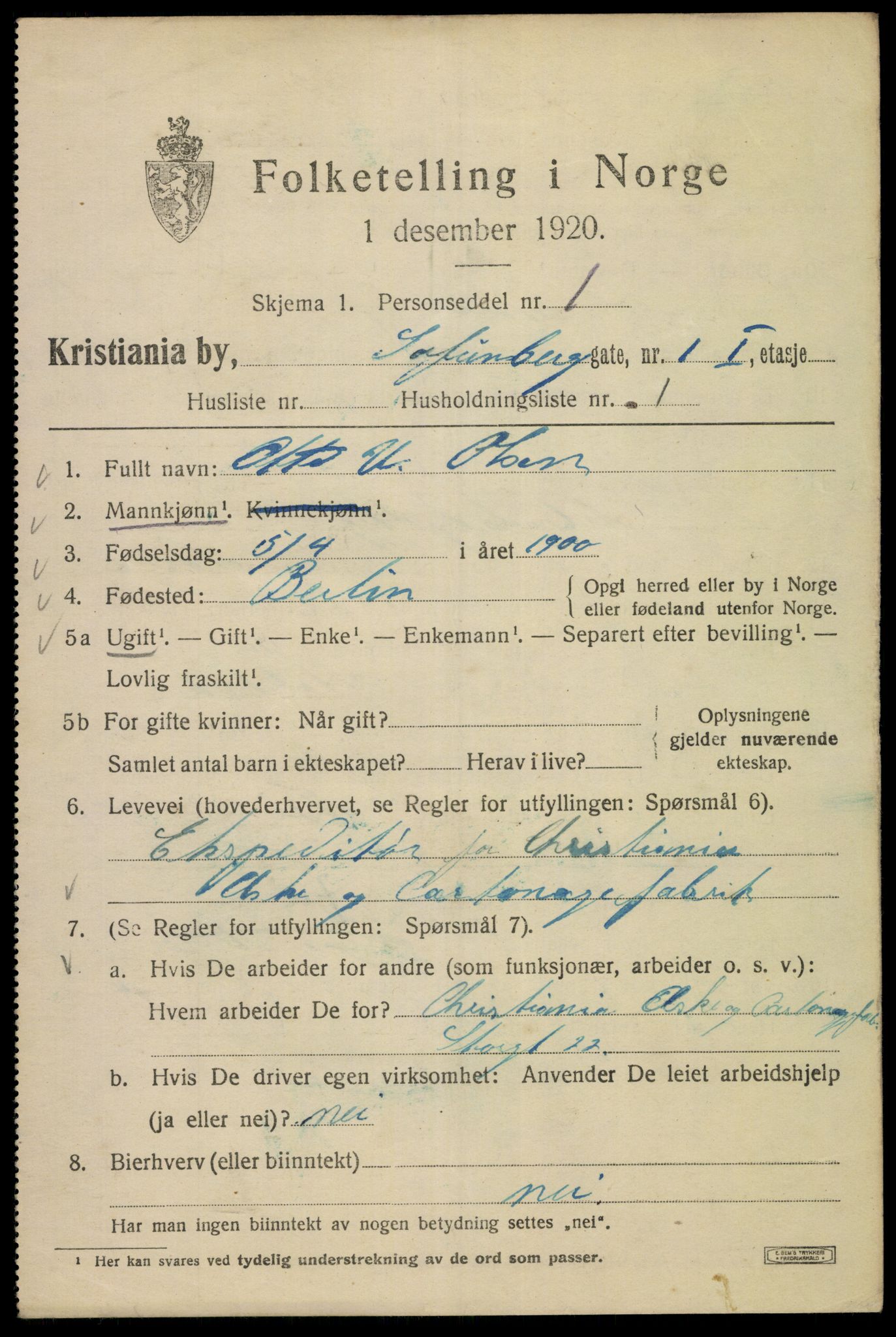 SAO, 1920 census for Kristiania, 1920, p. 522111