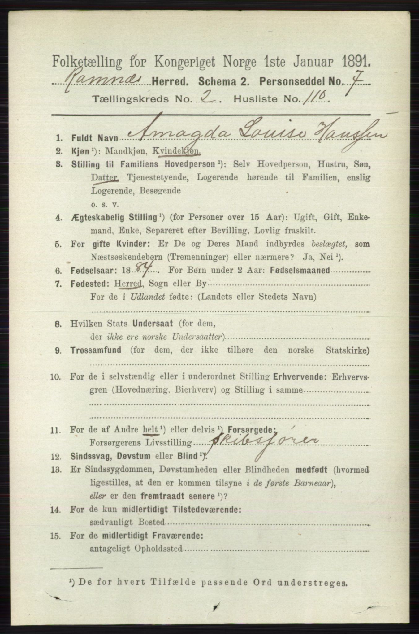 RA, 1891 census for 0718 Ramnes, 1891, p. 1186