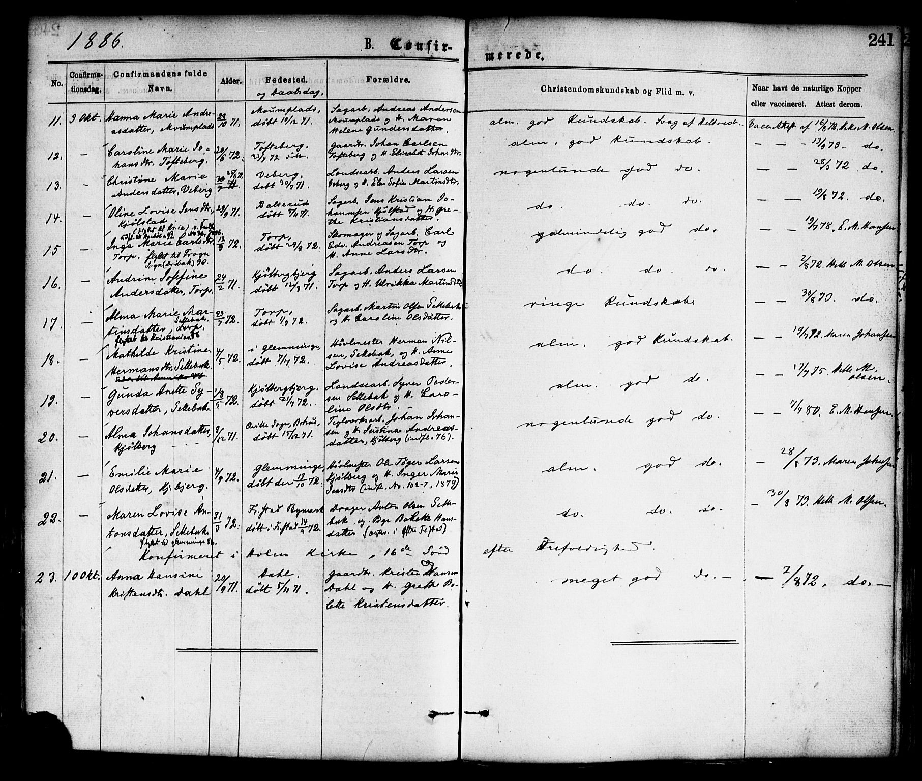 Borge prestekontor Kirkebøker, AV/SAO-A-10903/F/Fa/L0007: Parish register (official) no. I 7, 1875-1886, p. 241