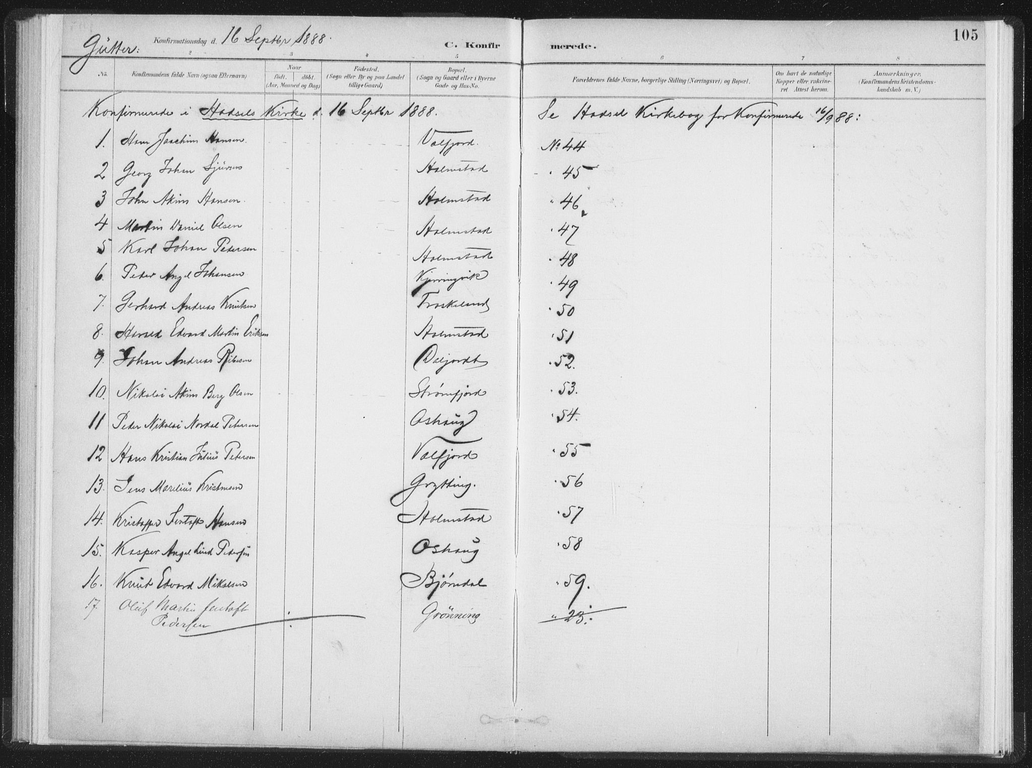 Ministerialprotokoller, klokkerbøker og fødselsregistre - Nordland, AV/SAT-A-1459/890/L1286: Parish register (official) no. 890A01, 1882-1902, p. 105