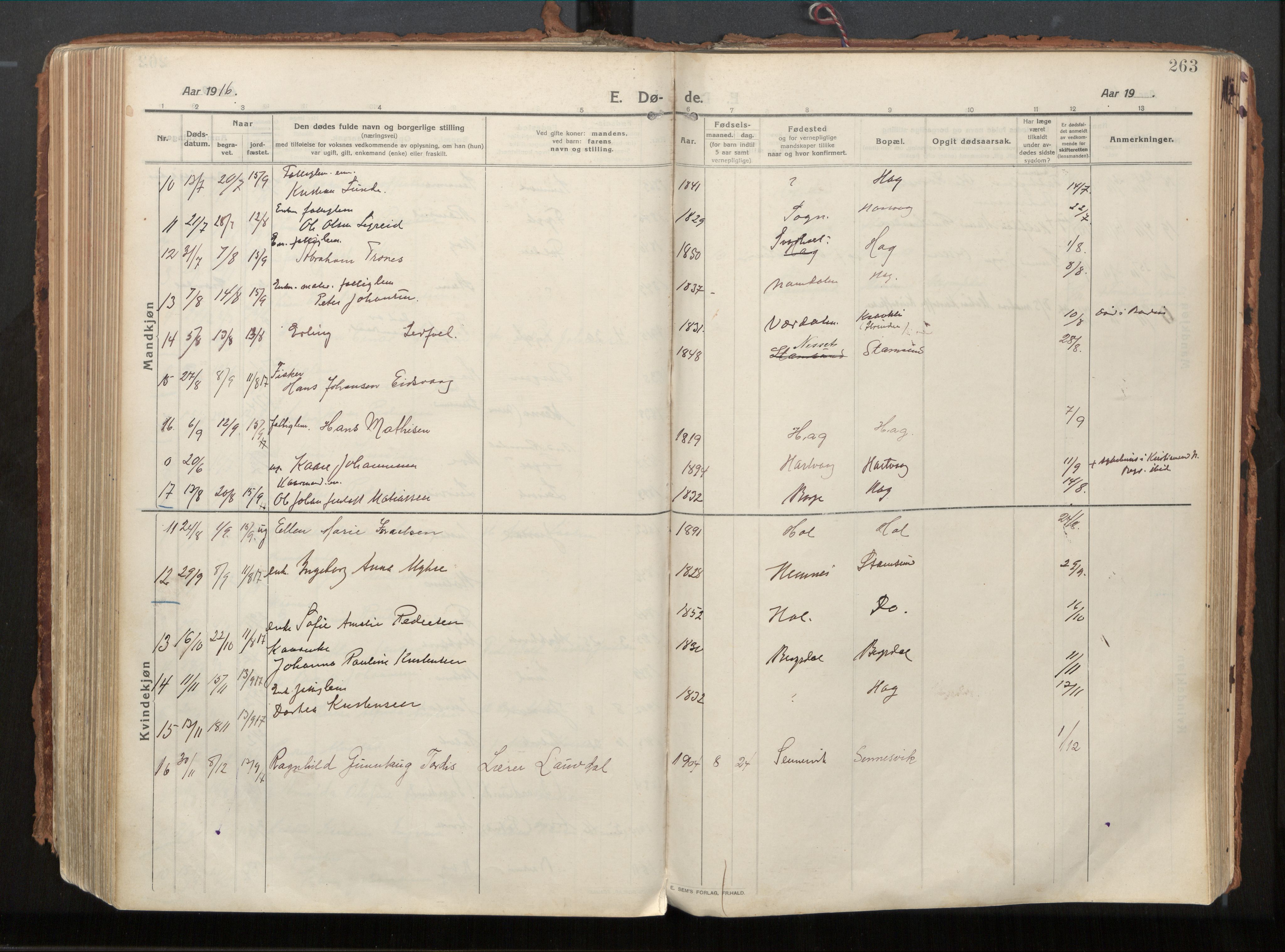 Ministerialprotokoller, klokkerbøker og fødselsregistre - Nordland, AV/SAT-A-1459/882/L1181: Parish register (official) no. 882A03, 1913-1937, p. 263