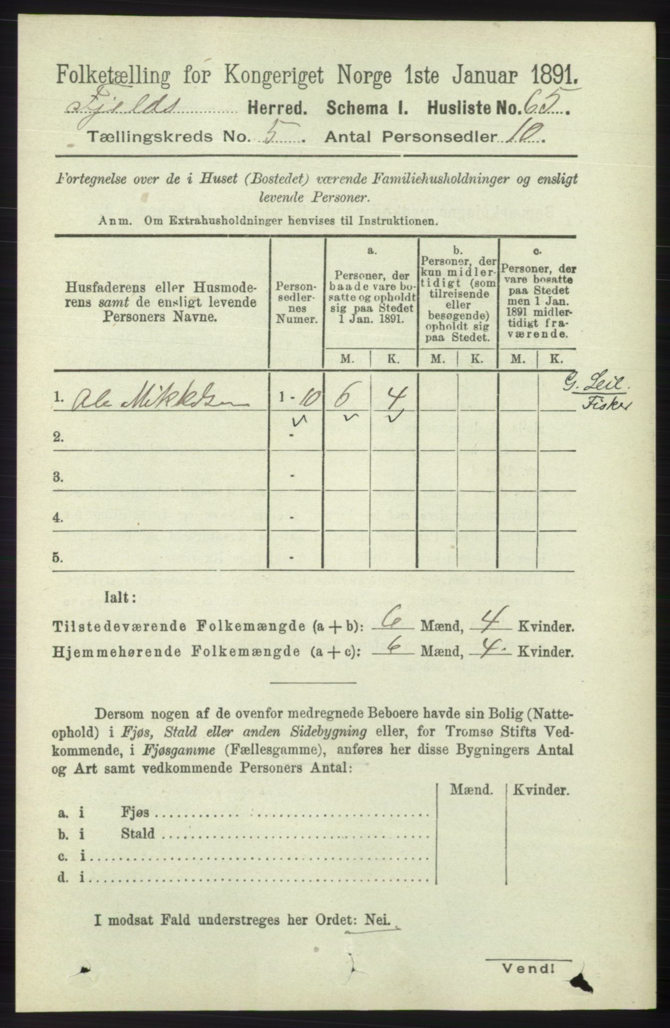 RA, 1891 census for 1246 Fjell, 1891, p. 2548