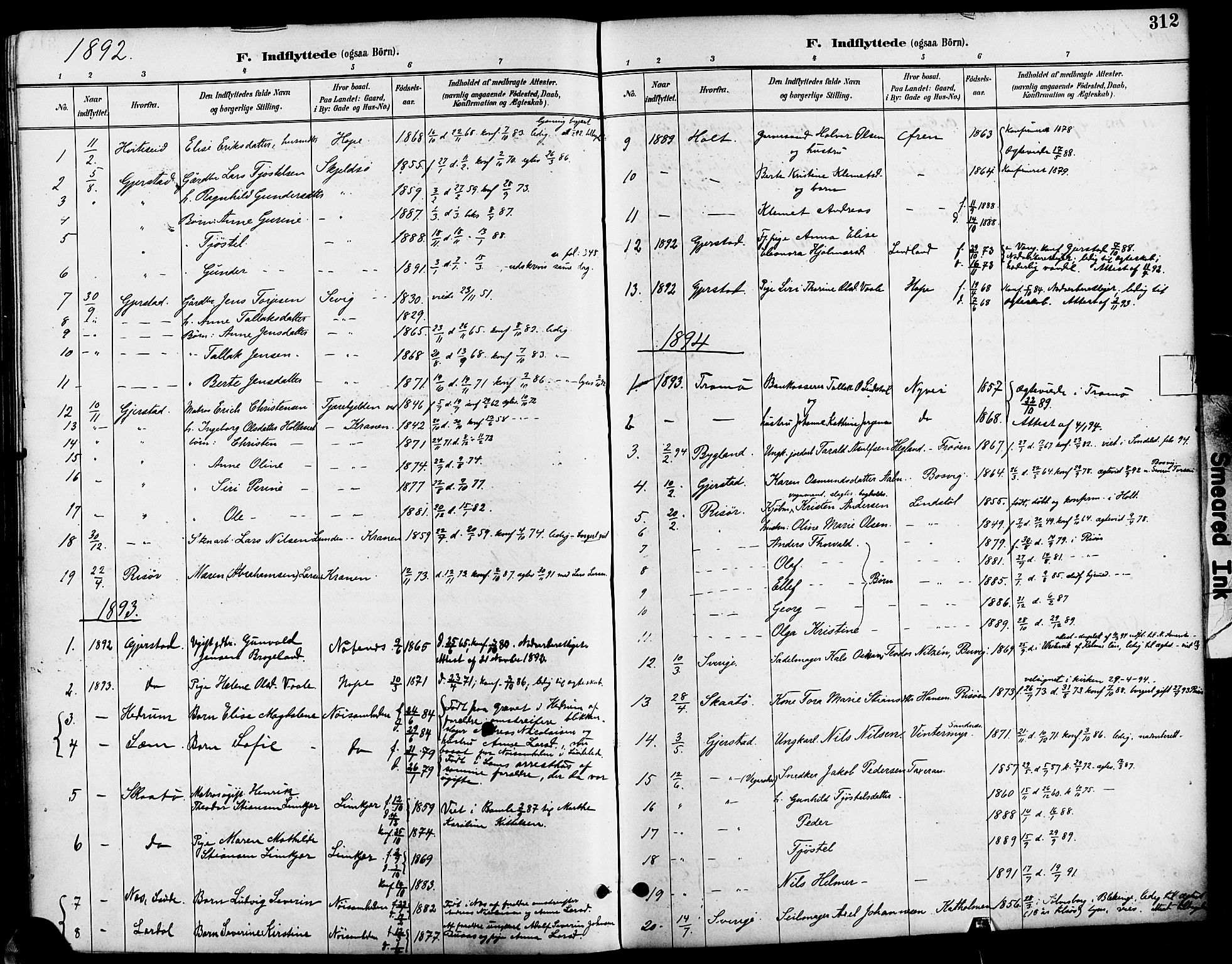 Søndeled sokneprestkontor, AV/SAK-1111-0038/F/Fa/L0005: Parish register (official) no. A 5, 1889-1899, p. 312