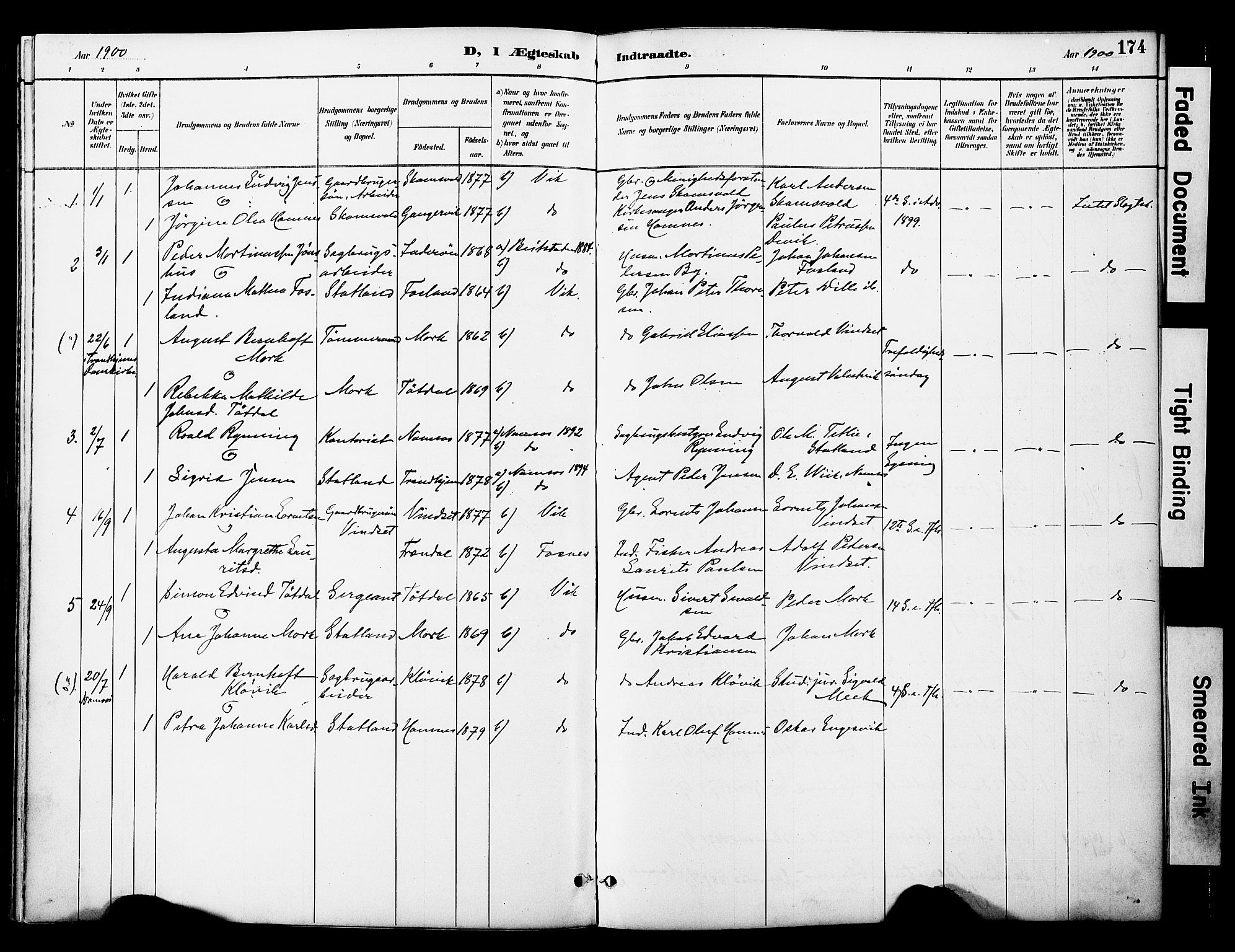Ministerialprotokoller, klokkerbøker og fødselsregistre - Nord-Trøndelag, SAT/A-1458/774/L0628: Parish register (official) no. 774A02, 1887-1903, p. 174