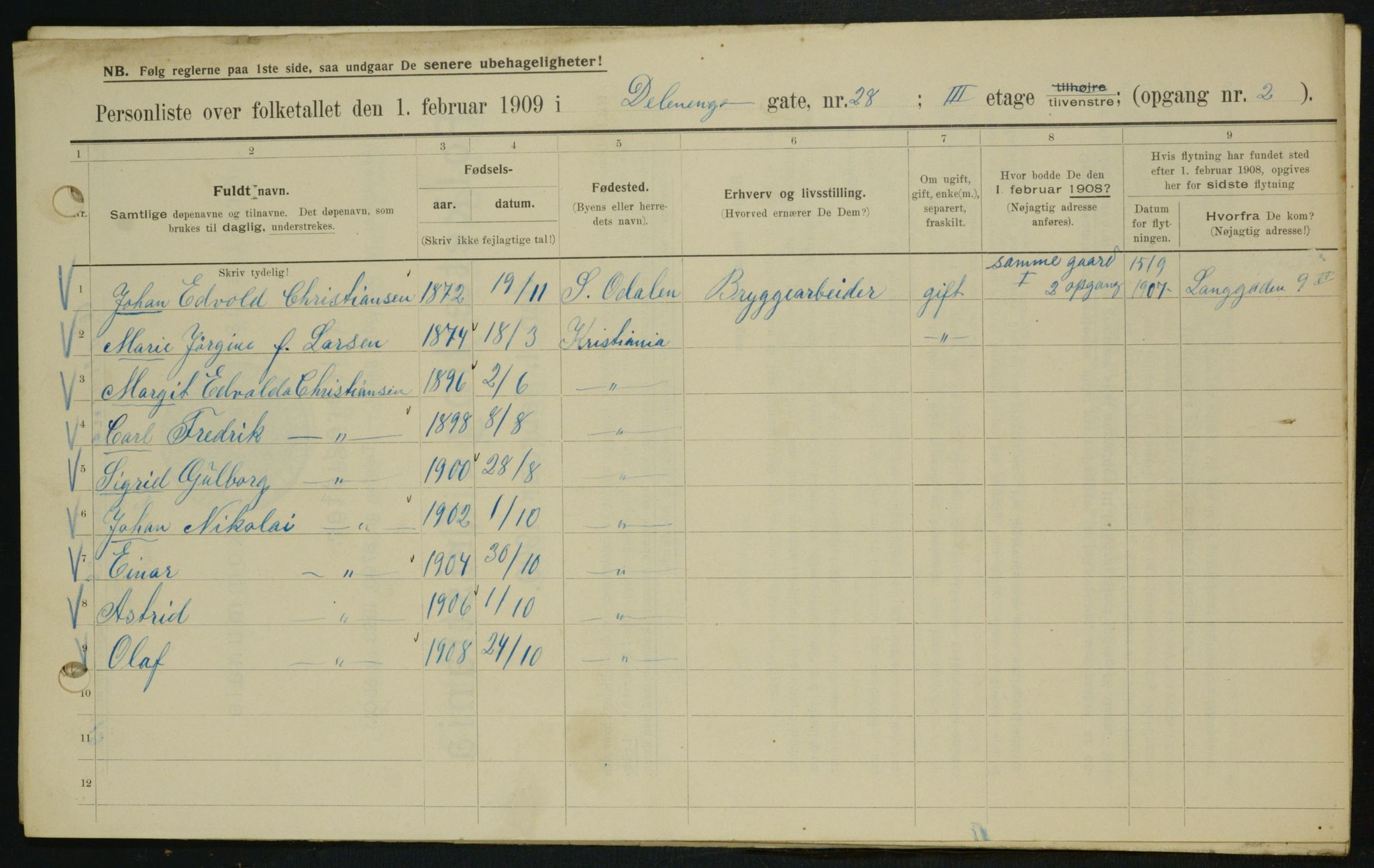 OBA, Municipal Census 1909 for Kristiania, 1909, p. 16014