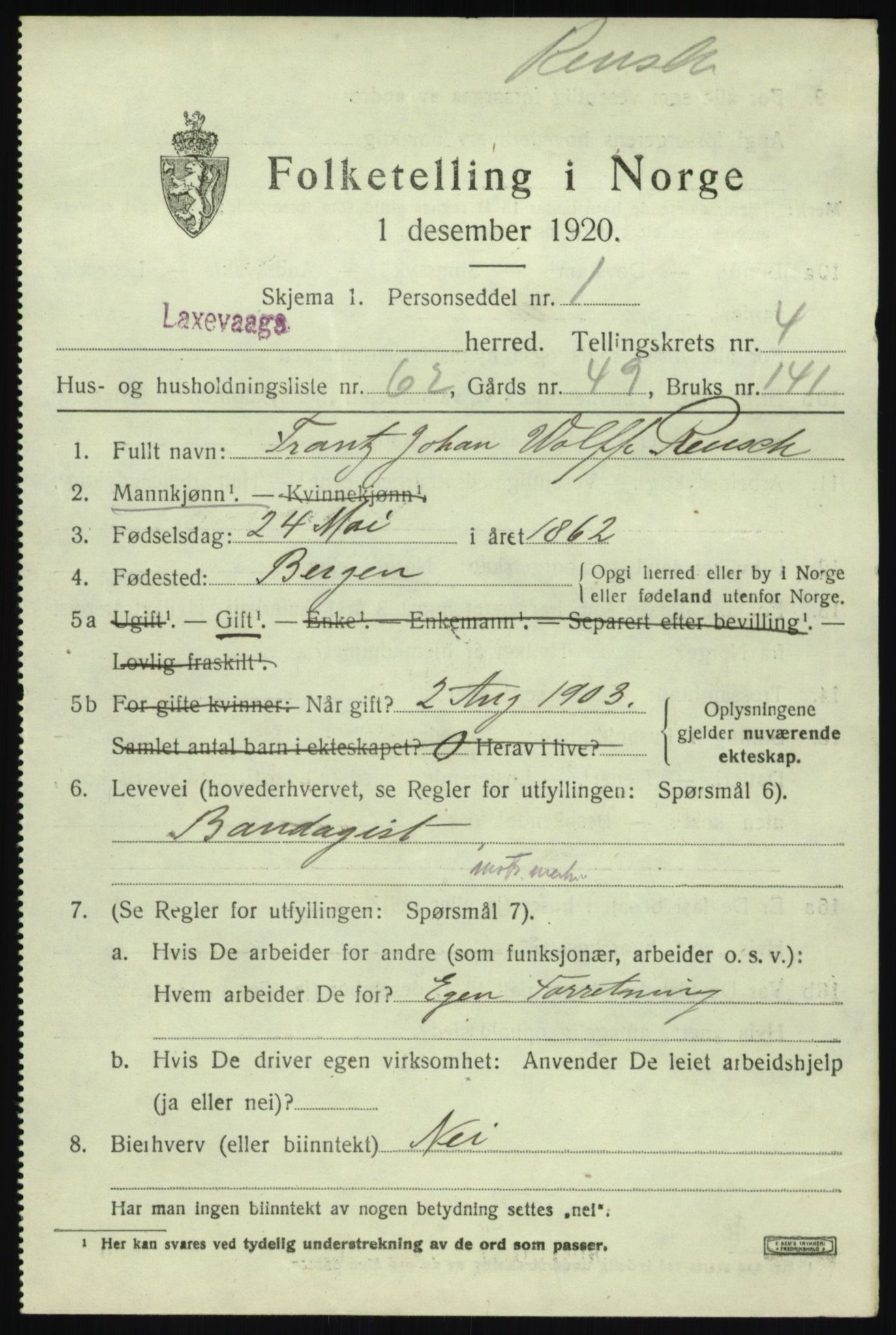 SAB, 1920 census for Laksevåg, 1920, p. 14270